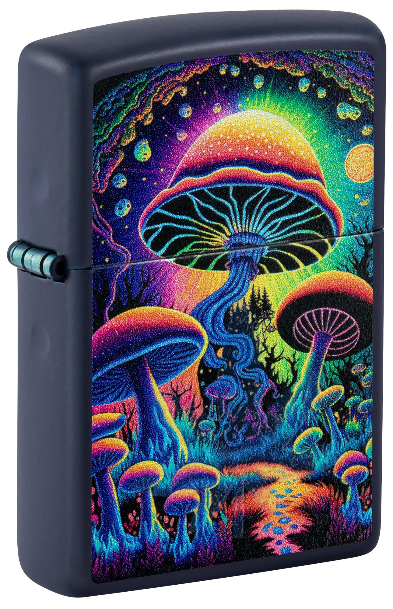 Zippo Lighter: Mushrooms and Weed Leaf, Blacklight - Navy Matte 81583