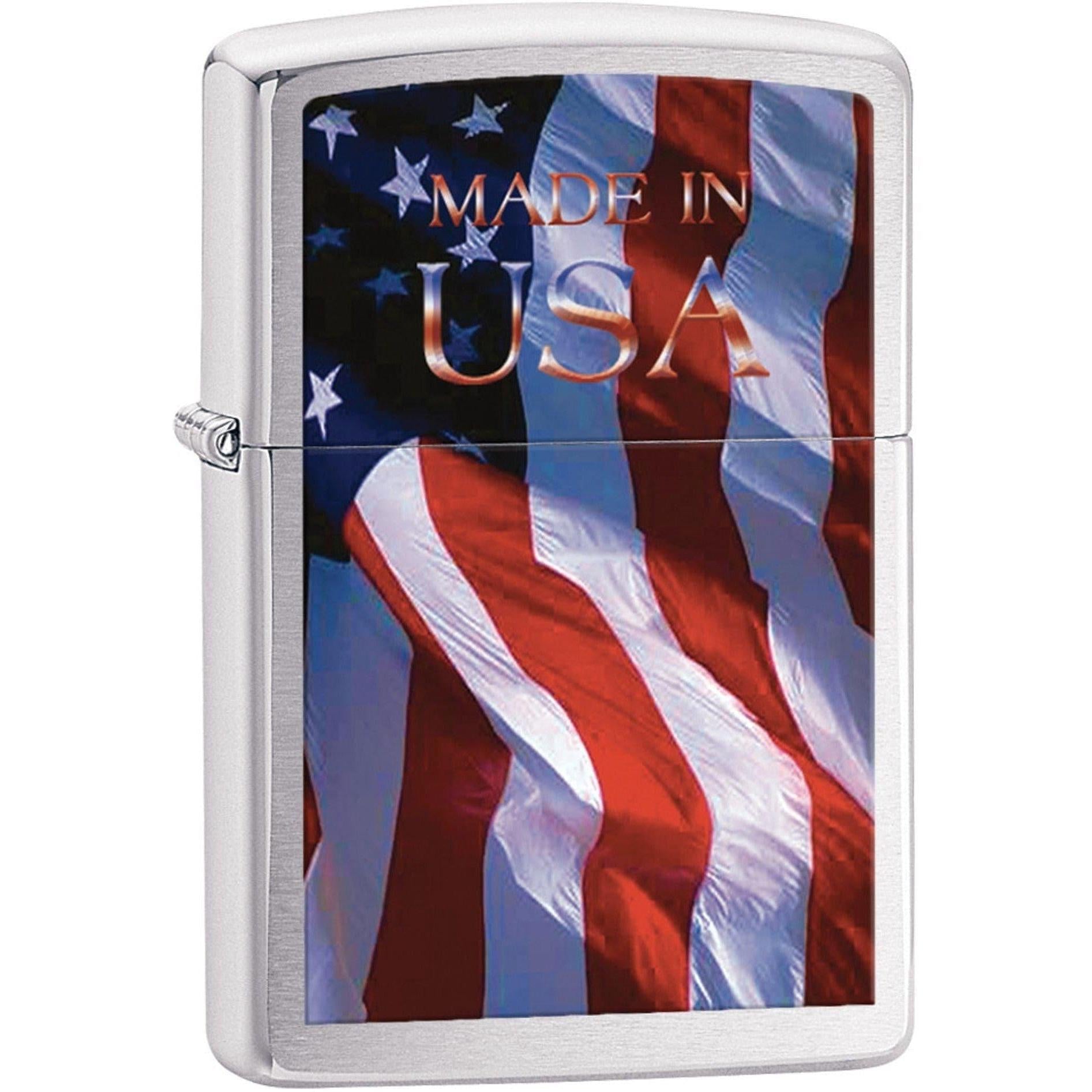 Zippo Lighter: American Flag, Made in USA - Brushed Chrome 81590