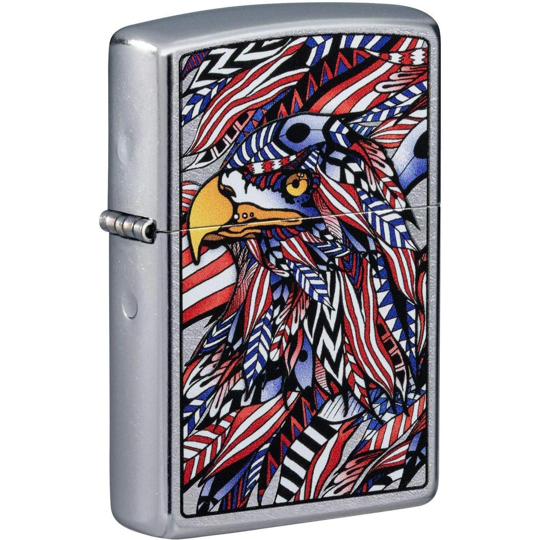 Zippo Lighter: American Eagle, Feathers - Street Chrome 81621