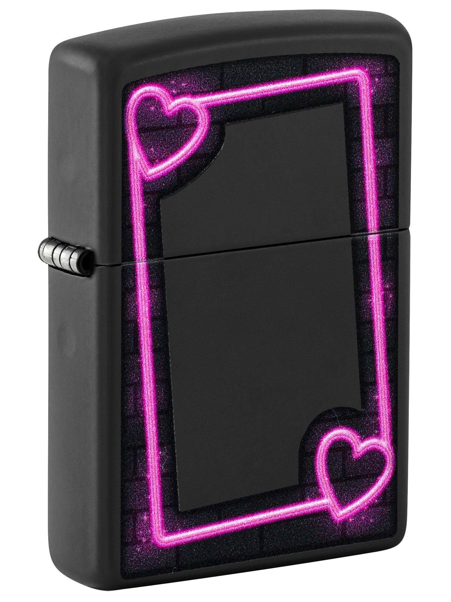 Zippo Lighter: Neon Frame with Hearts, Blacklight - Black Matte 81646