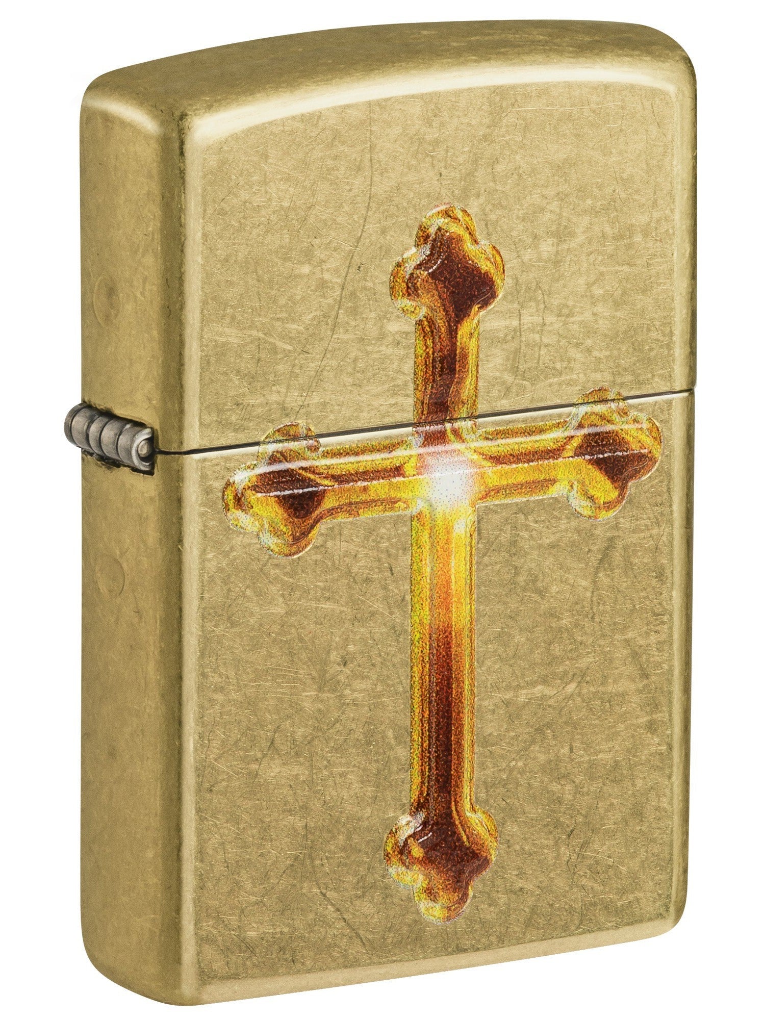 Zippo Lighter: Raised Cross Emblem - Street Brass 81651
