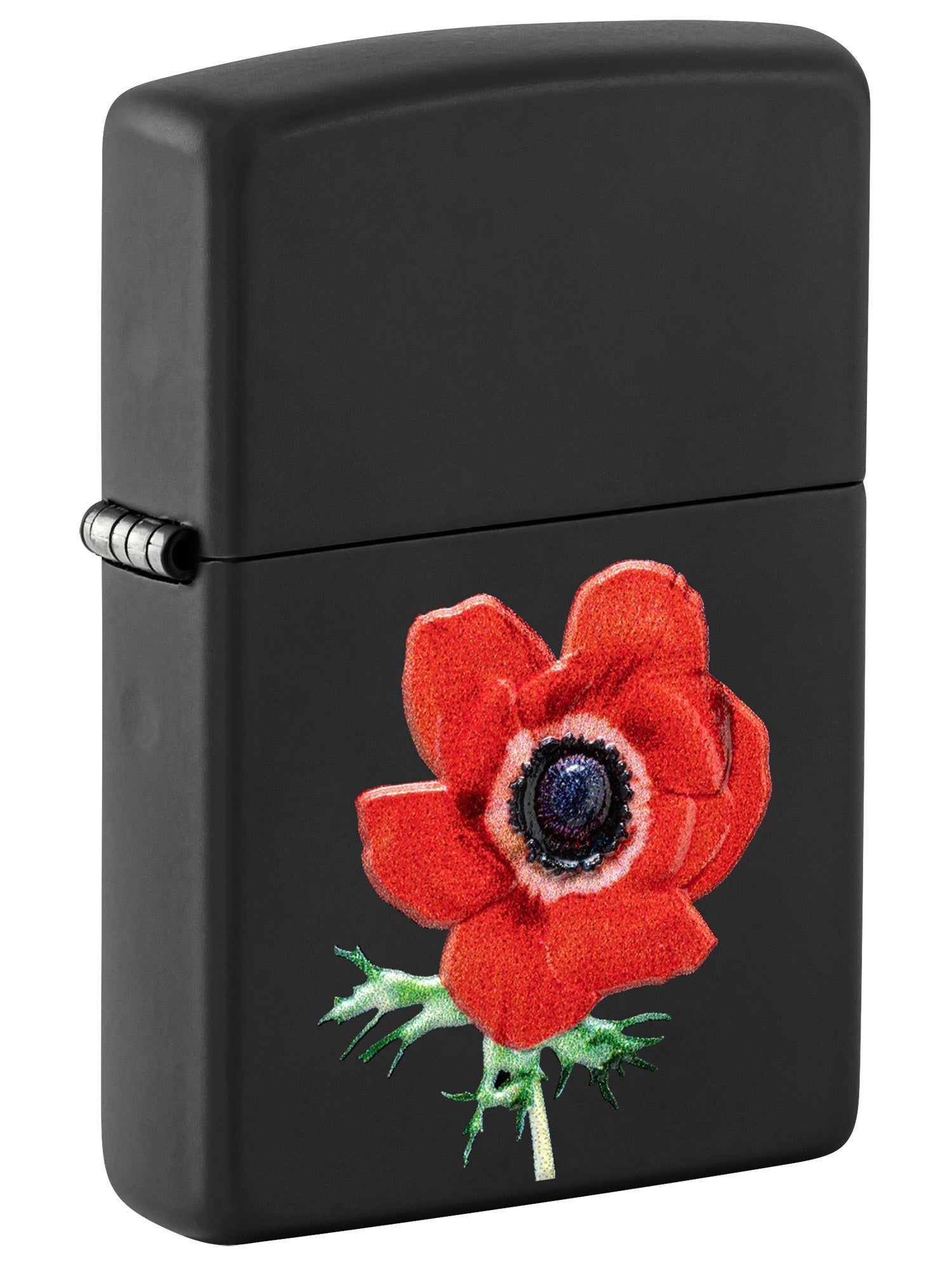 Zippo Lighter: Raised Flower Emblem - Black Matte 81654