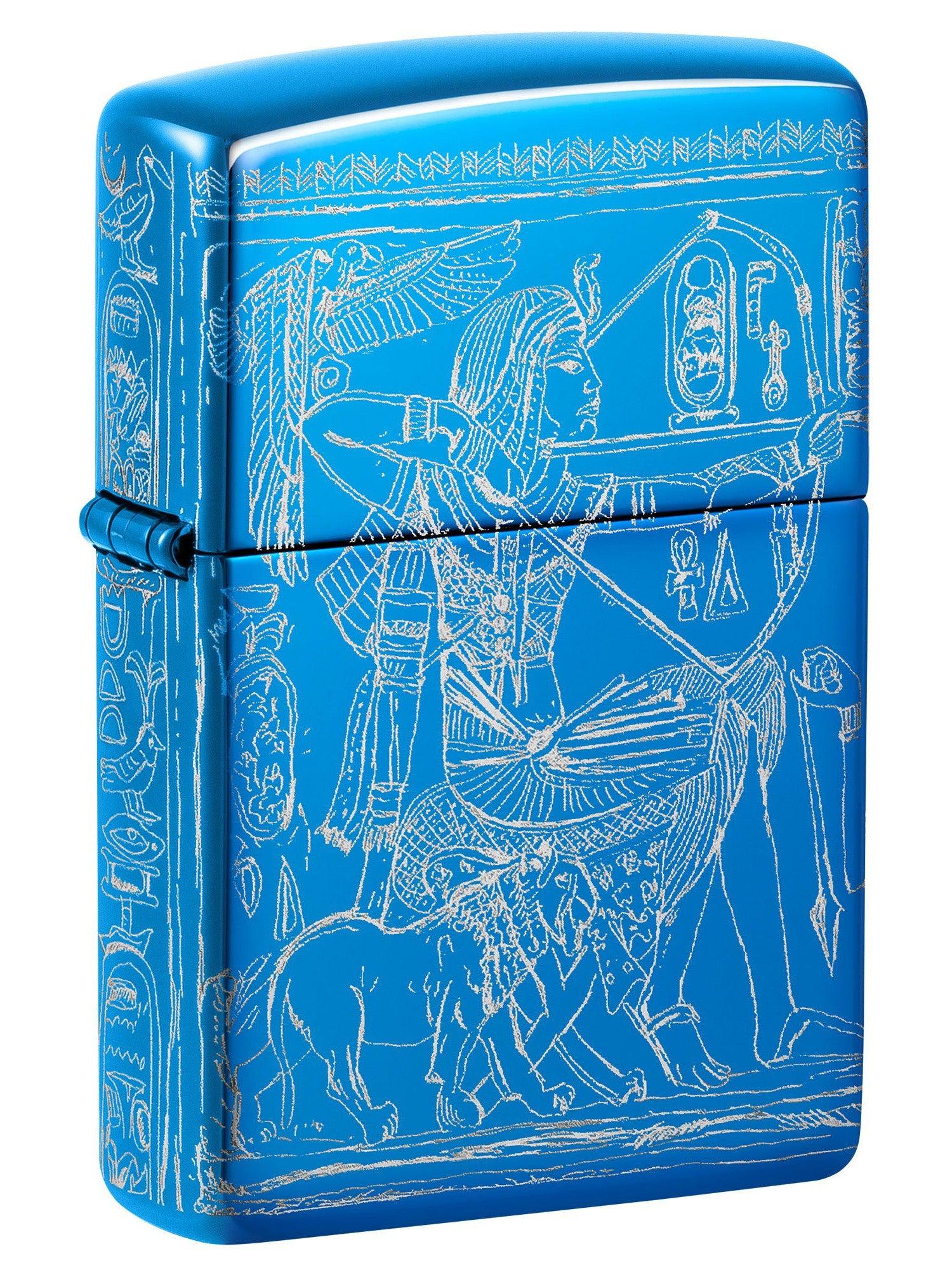 Zippo Lighter: Egyption Hieroglyphics, 360 Photo Image - High Polish Blue 81657