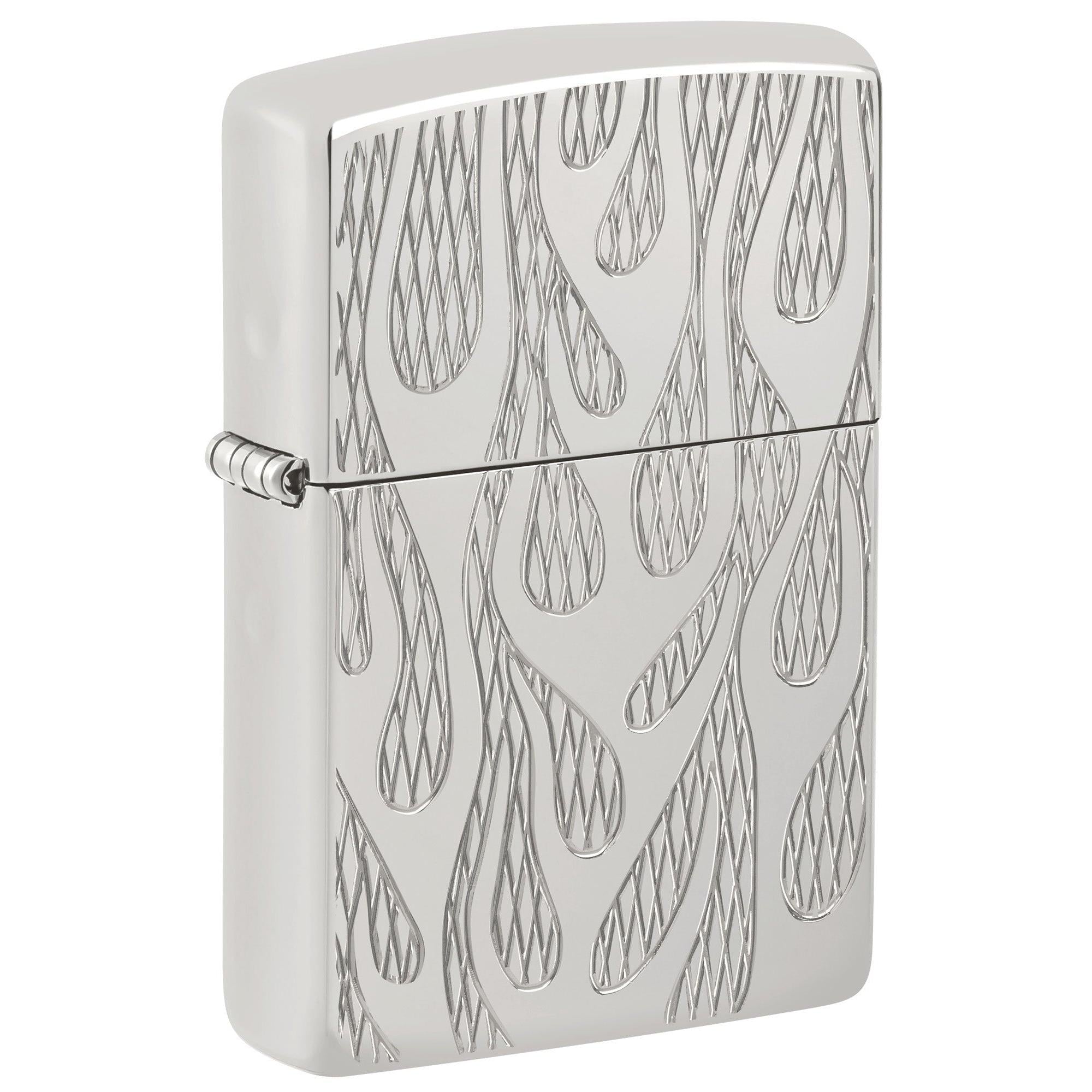 Zippo Armor Sterling Silver Lighter: Deep Carved Flames - High Polish 81662
