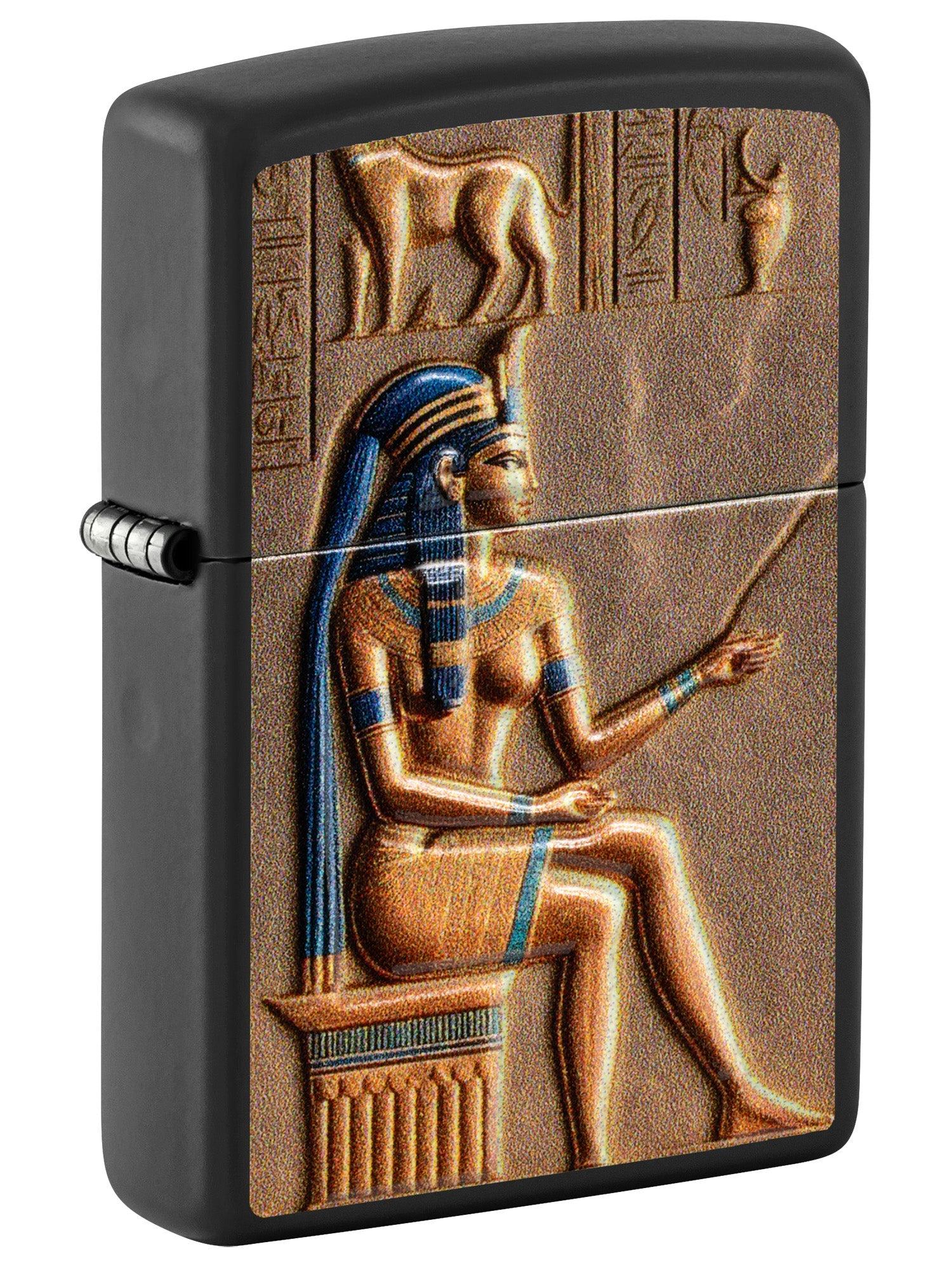 Zippo Lighter: Egyptian Queen Emblem - Black Matte 81667