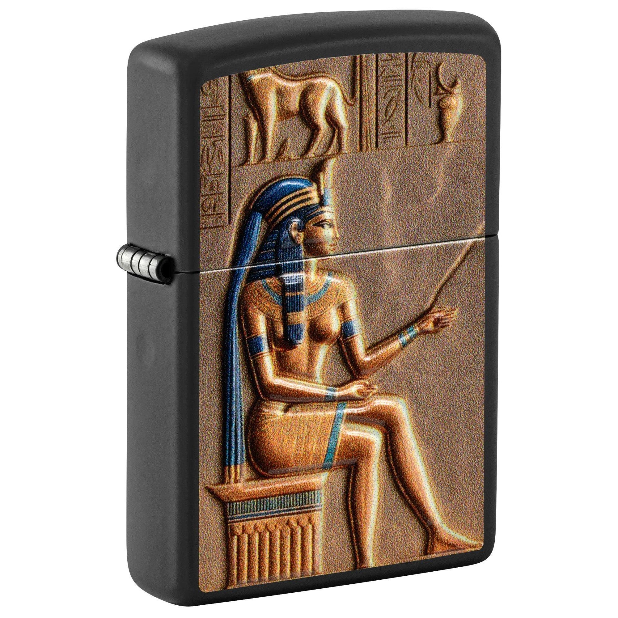 Zippo Lighter: Egyptian Queen Emblem - Black Matte 81667