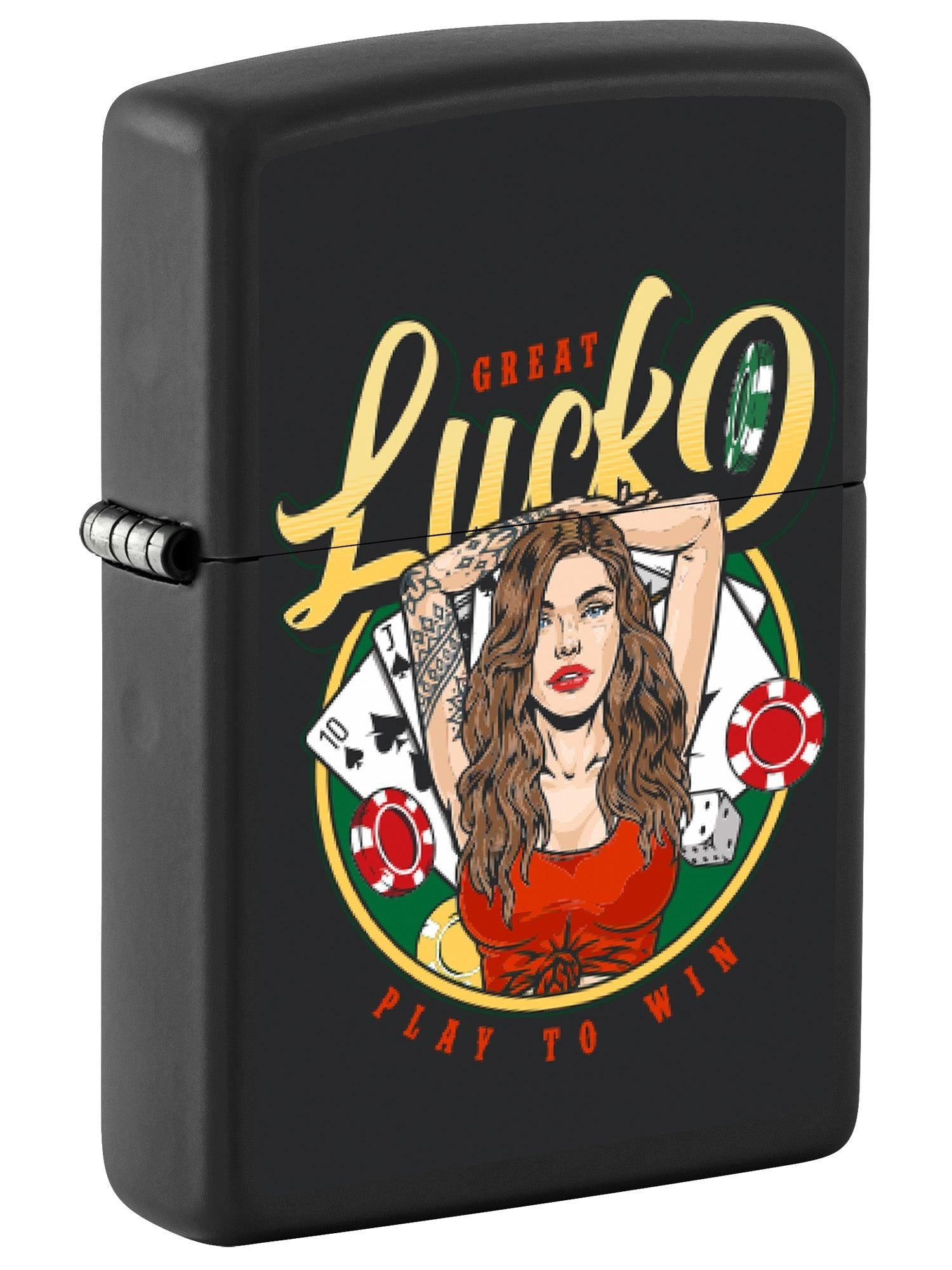 Zippo Lighter: Great Luck, Pin-up Girl - Black Matte 81676