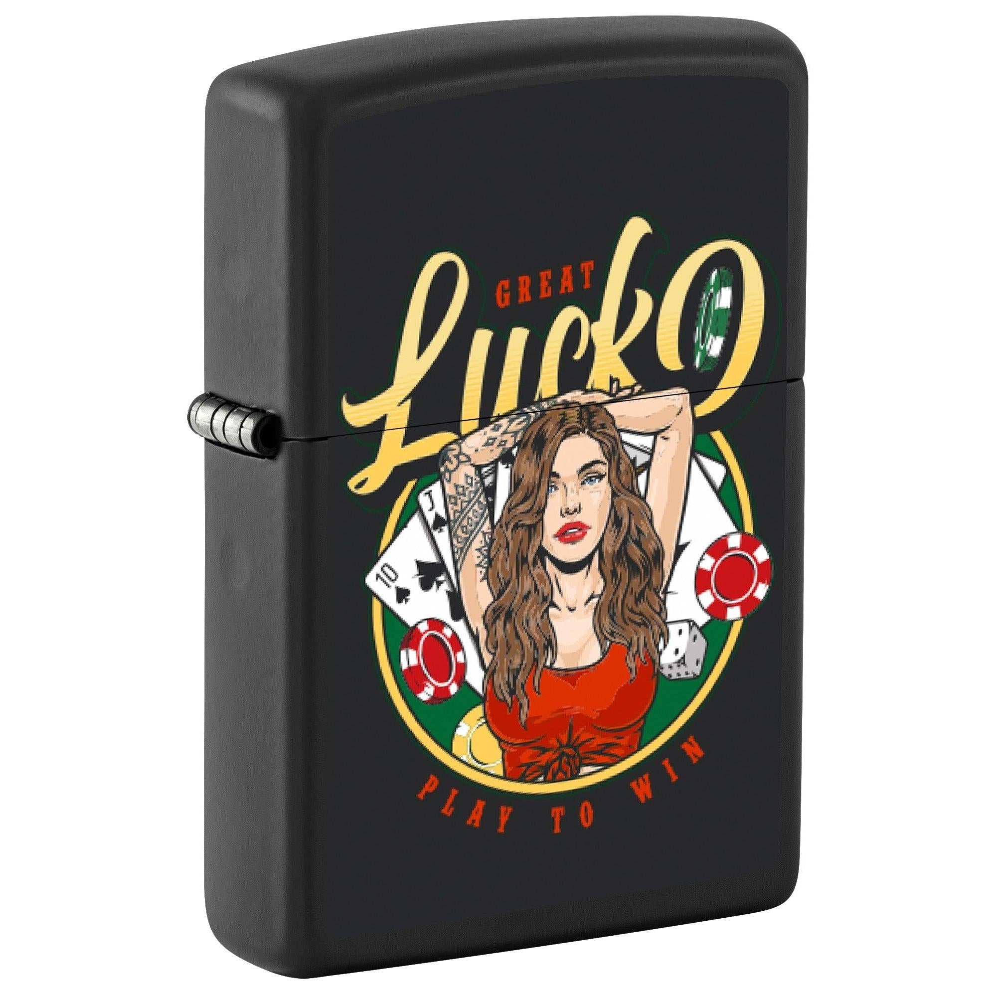 Zippo Lighter: Great Luck, Pin-up Girl - Black Matte 81676