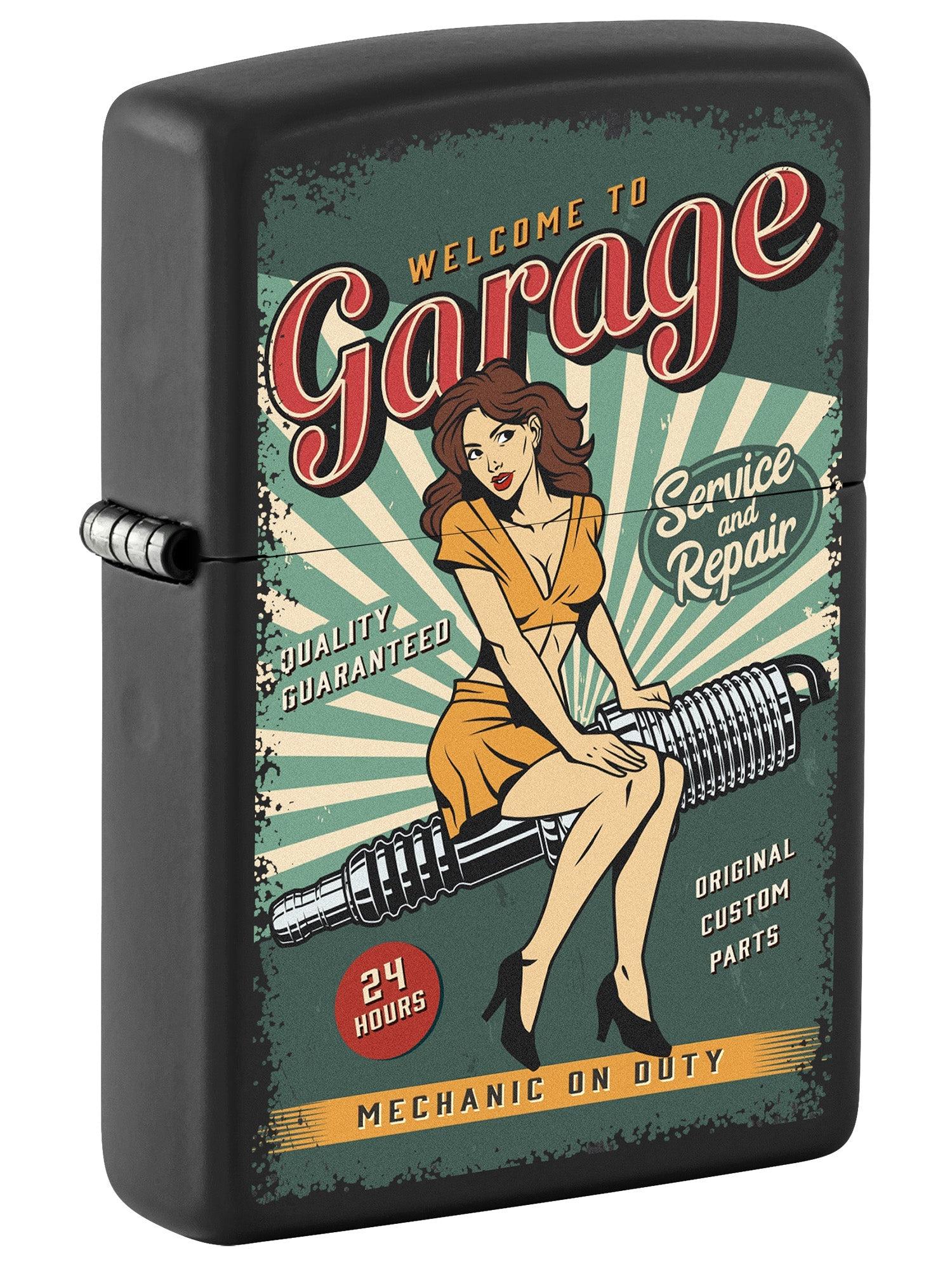 Zippo Lighter: Auto Garage, Pin-up Girl - Black Matte 81678
