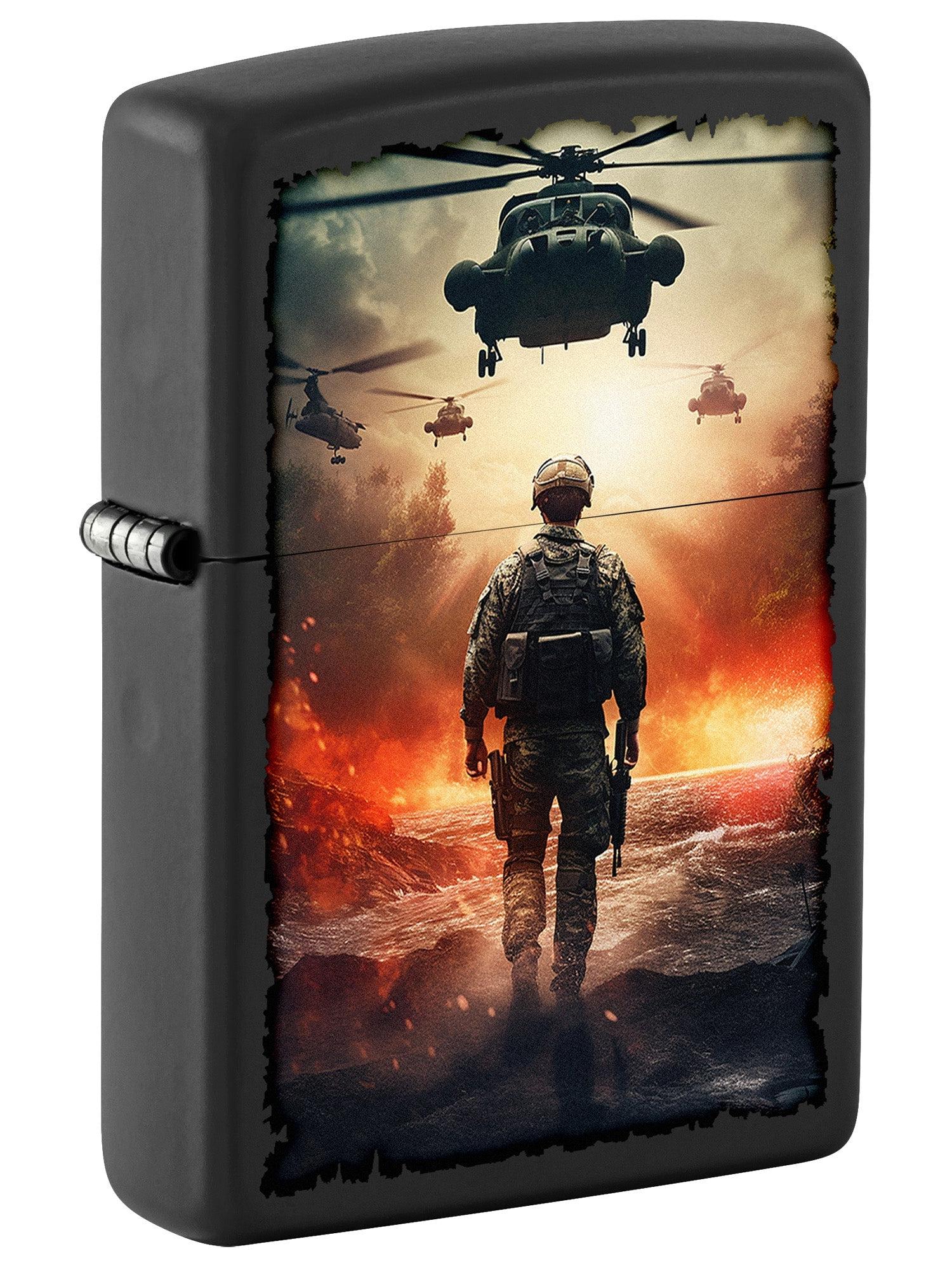 Zippo Lighter: Soldier and Helicopters - Black Matte 81683