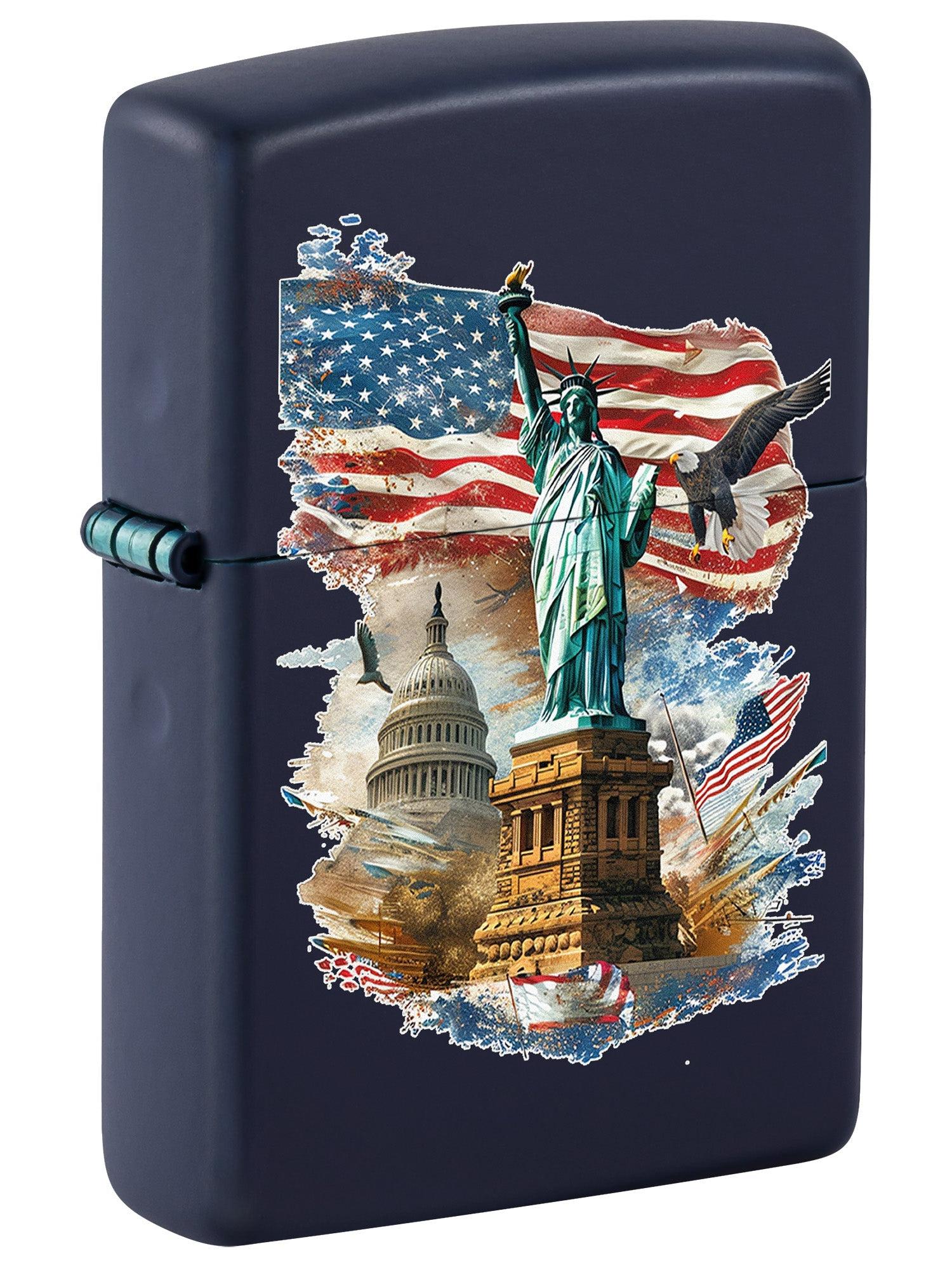 Zippo Lighter: Patriotic American Symbols - Navy Matte 81686