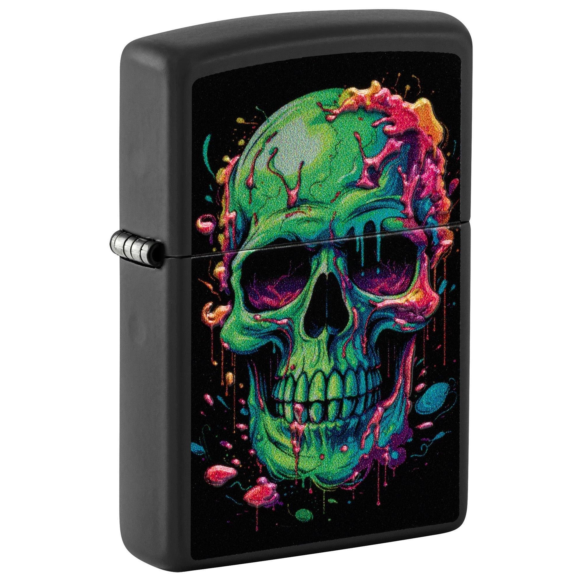 Zippo Lighter: Oozing Green Skull, Texture - Black Matte 81705