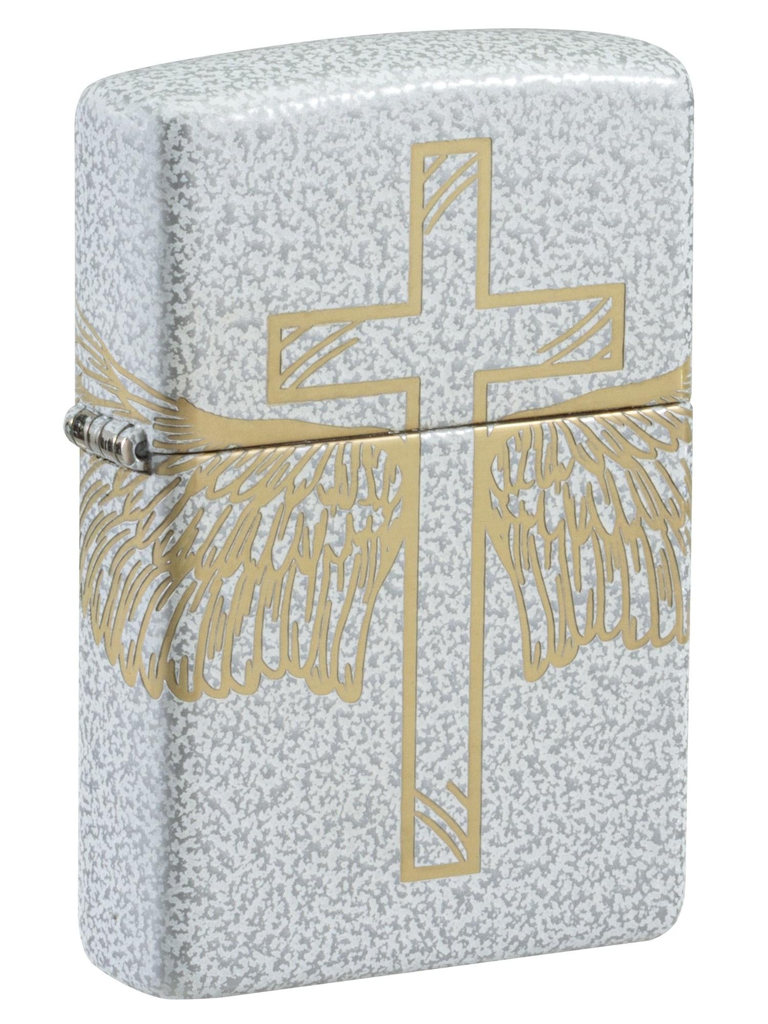 Zippo Lighter: Cross and Wings, 360 Laser Engraved - Glacier 81714