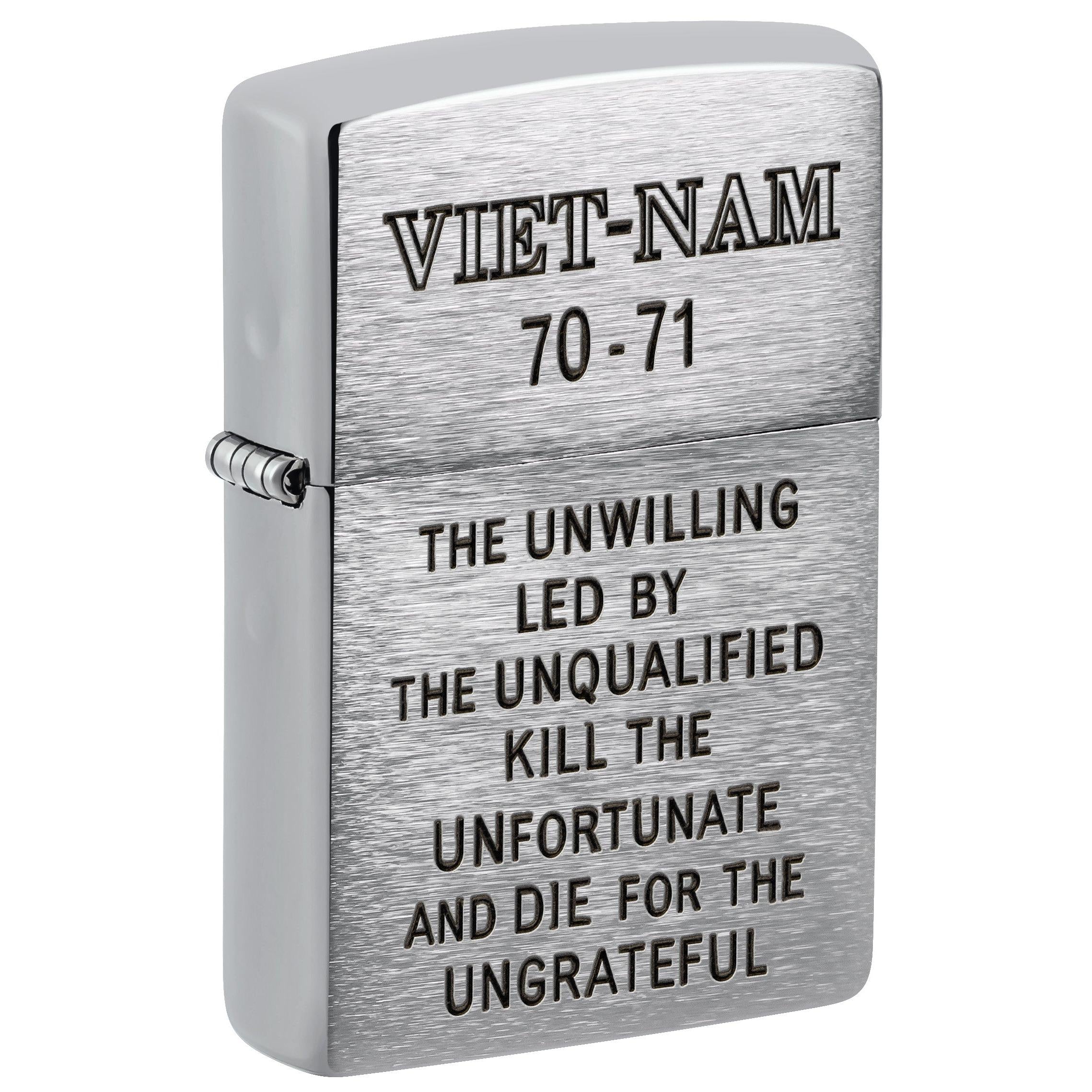 Zippo Lighter: Vietnam Trench Art, Unwilling - Brushed Chrome 81749
