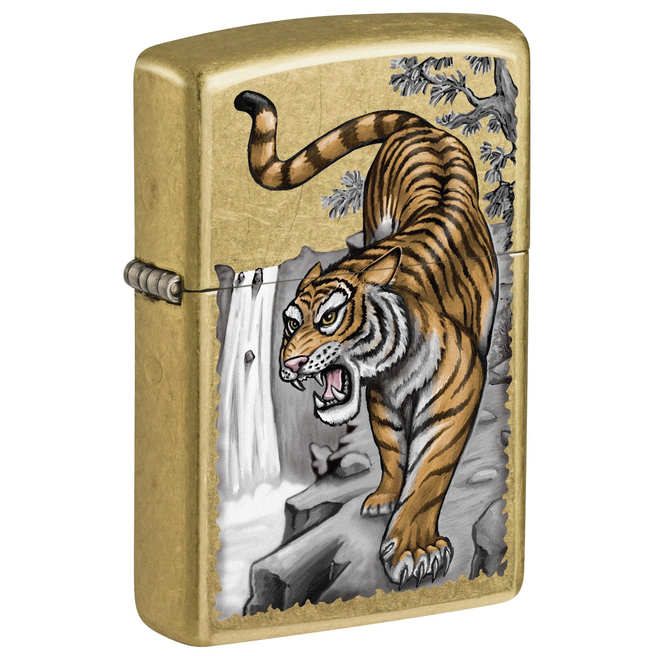 Zippo Lighter: Tiger on Ledge - Street Brass 81750