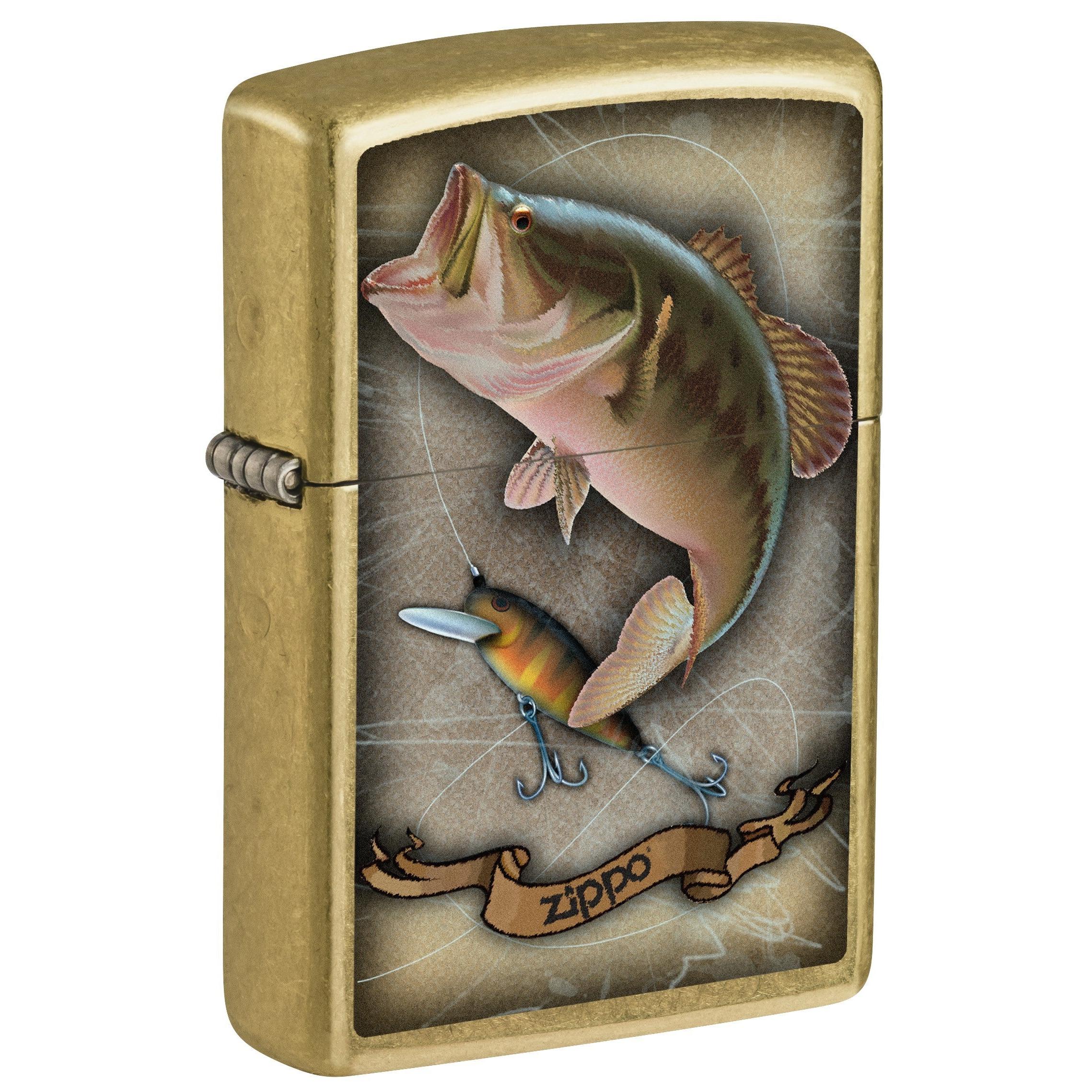 Zippo Lighter: Bass Fishing with Lure - Street Brass 81752
