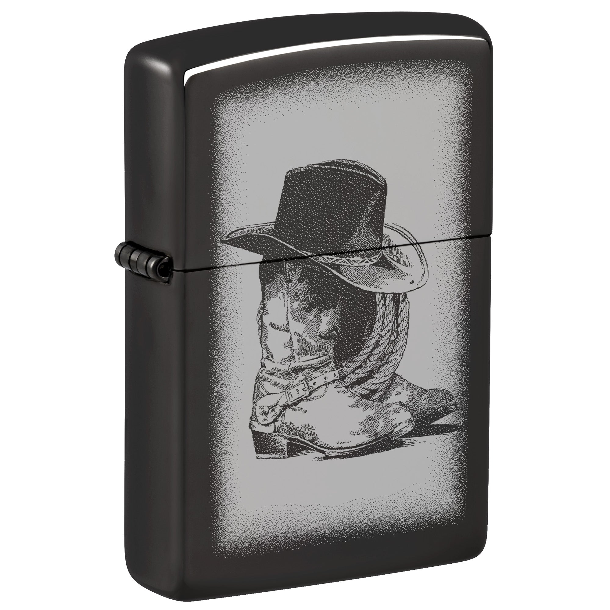 Zippo Lighter: Cowboy Hat and Boots, Photo Image - High Polish Black 81791