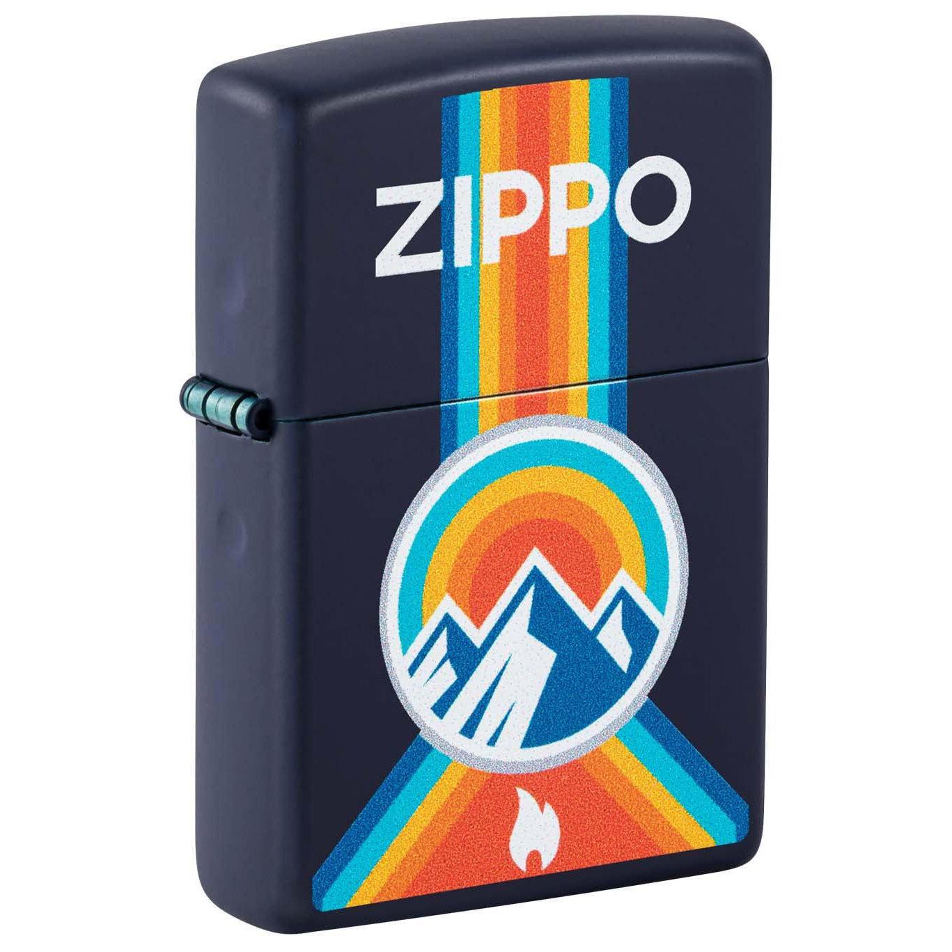 Zippo Lighter: Zippo Logo with Mountains - Navy Blue Matte 48639