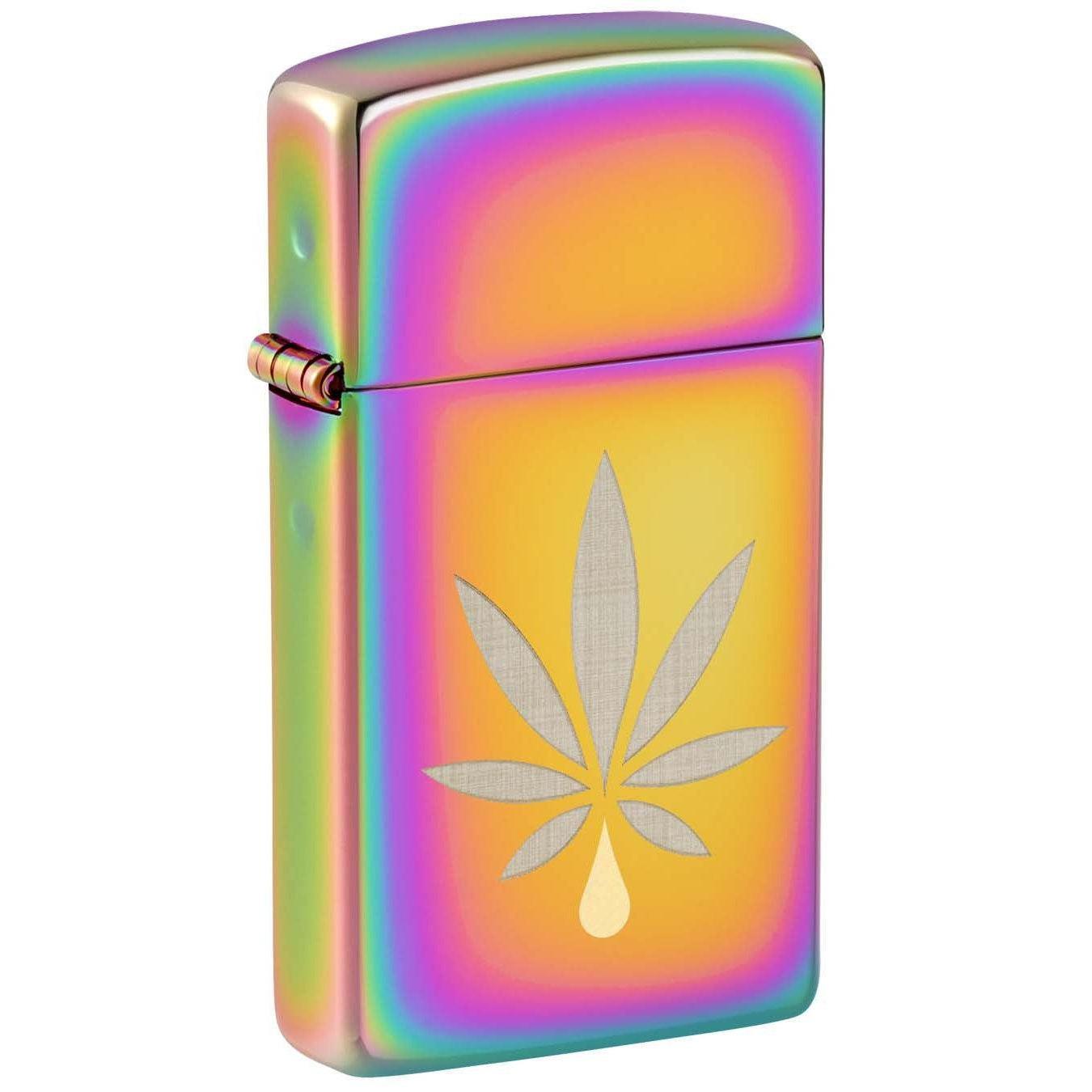 Zippo Lighter: Slim with Engraved Weed Leaf - Milti Color 48670