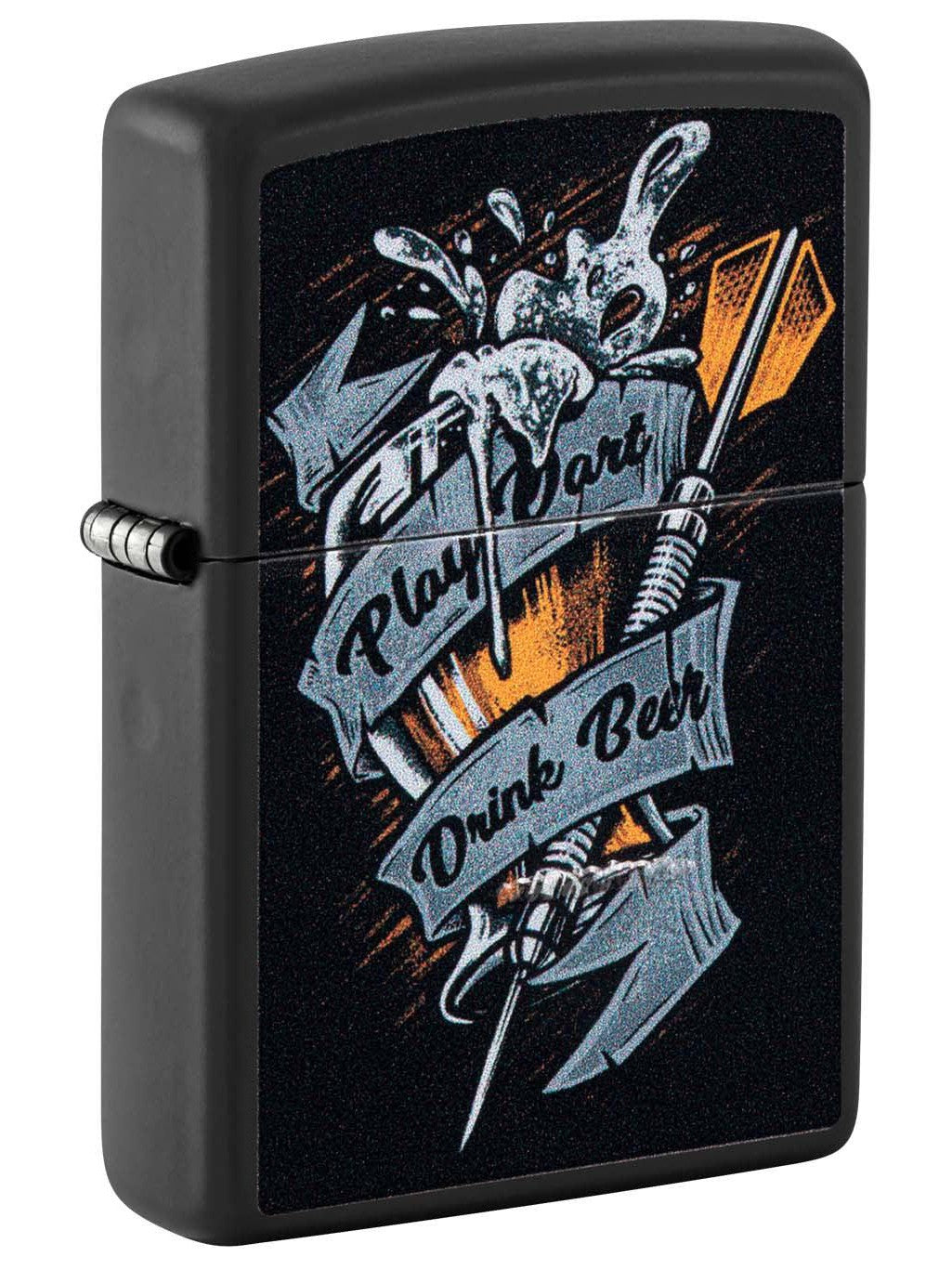 Zippo Lighter: Play Darts, Drink Beer - Black Matte 48679