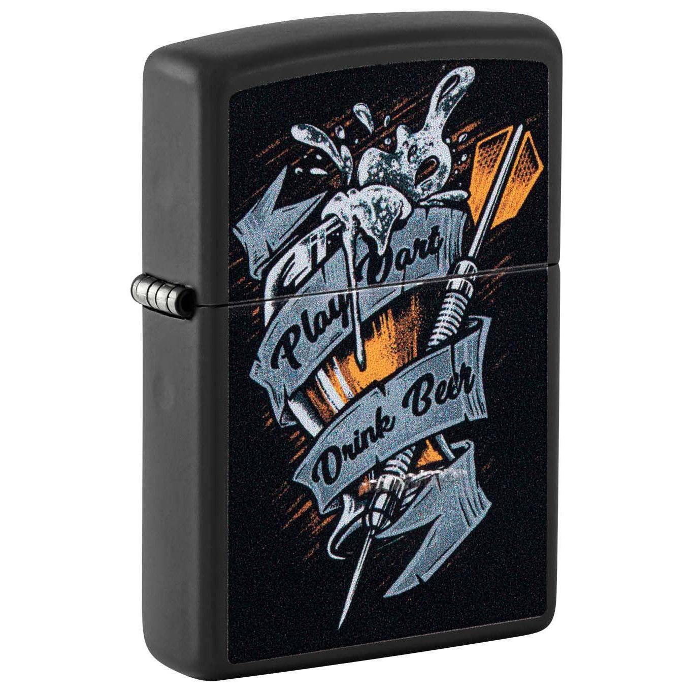 Zippo Lighter: Play Darts, Drink Beer - Black Matte 48679