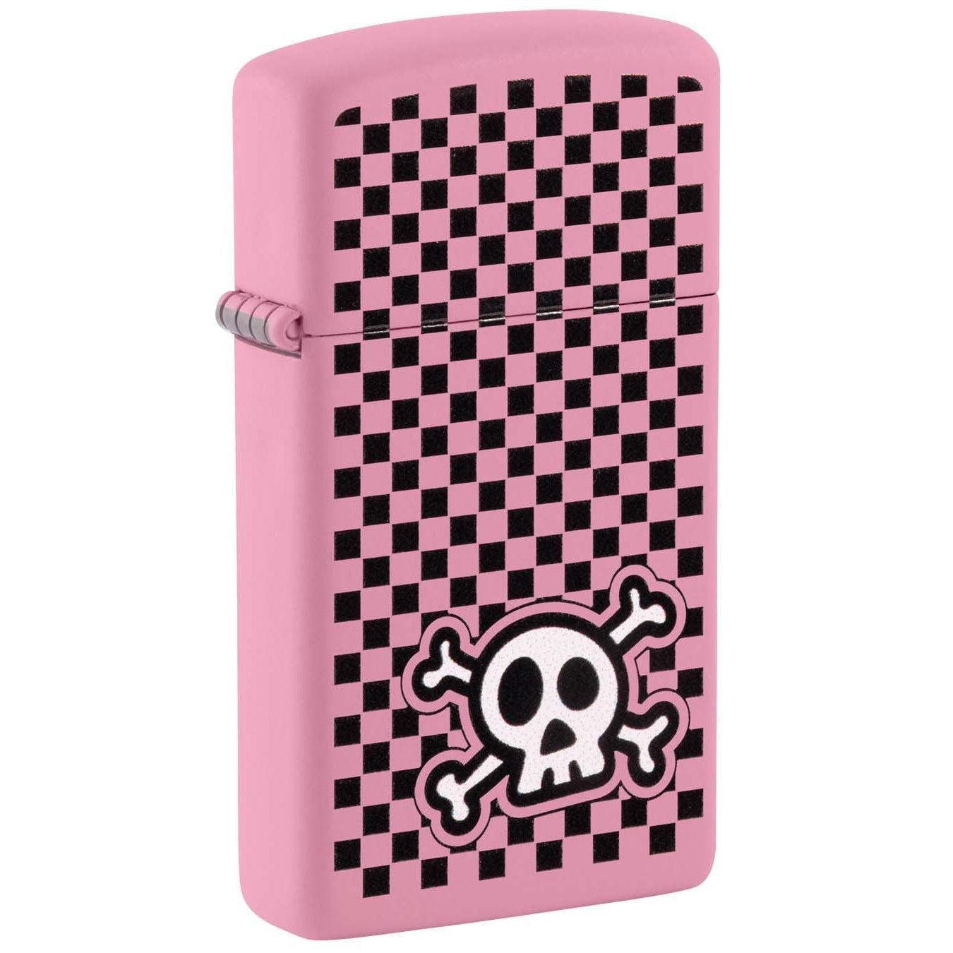 Zippo Lighter: Slim with Skull - Pink Matte 48680