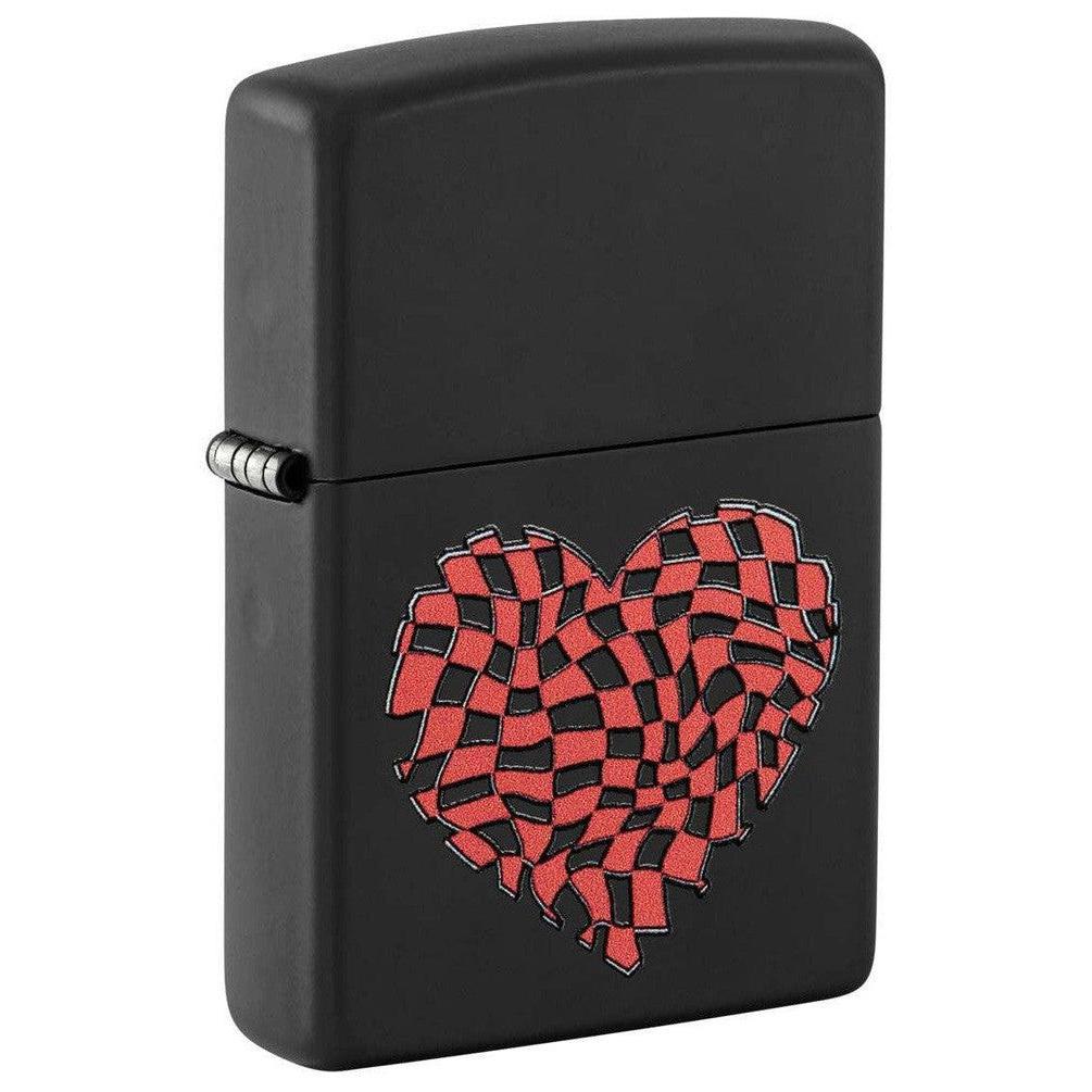 Zippo Lighter: Checkered Heart - Black Matte 48719