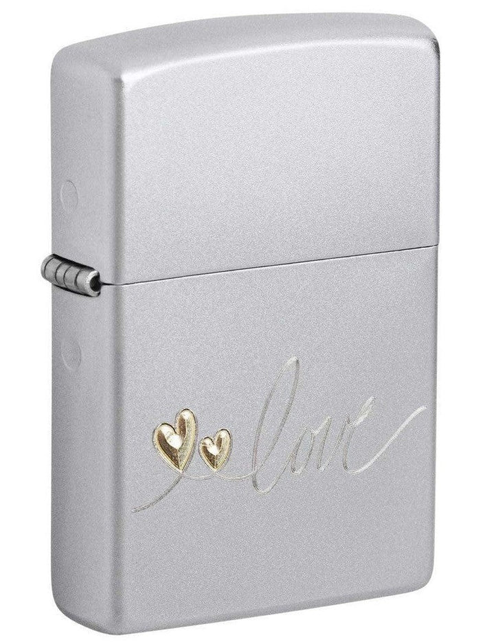 Zippo Lighter: Love with Hearts, Engraved - Satin Chrome 48725