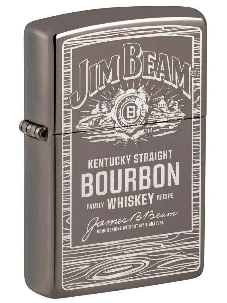 Zippo Lighter: Jim Beam Logo, Engraved - Black Ice 48740