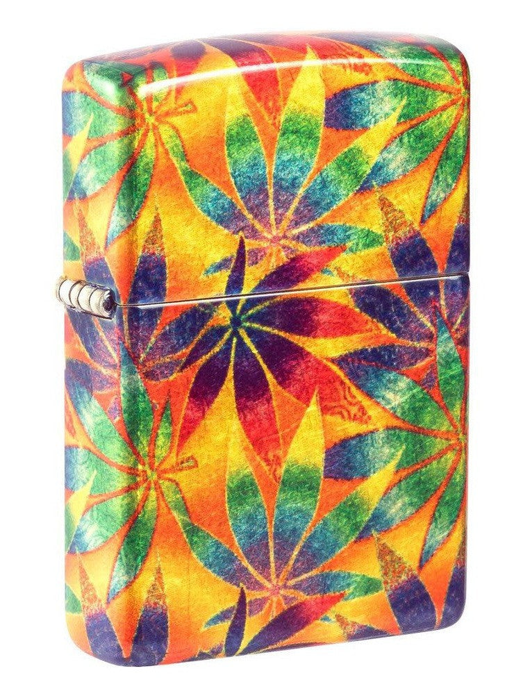 Zippo Lighter: Weed Leaves, 540 Fusion - 540 Tumbled Brass 48776