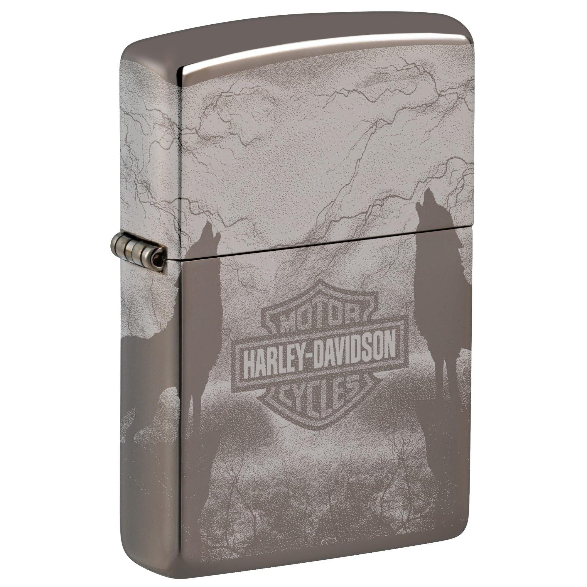 Zippo Lighter: Harley-Davidson Wolves, 360 Photo - Black Ice 48799