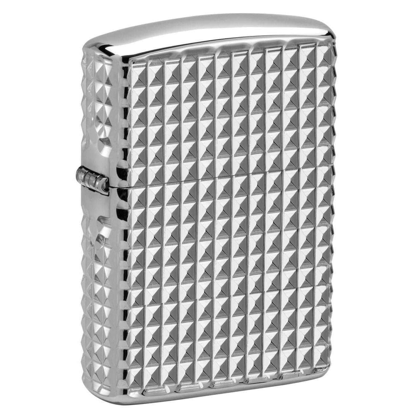 Zippo Lighter: Armor MultiCut Geometric Diamond Design - High Polish Chrome 48880