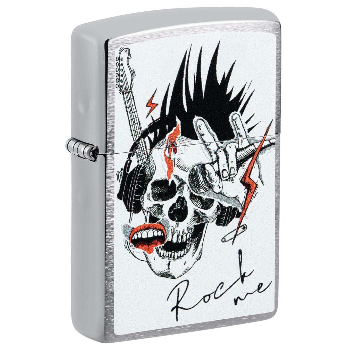 Zippo Lighter: Skull, Rock Me - Brushed Chrome 48887