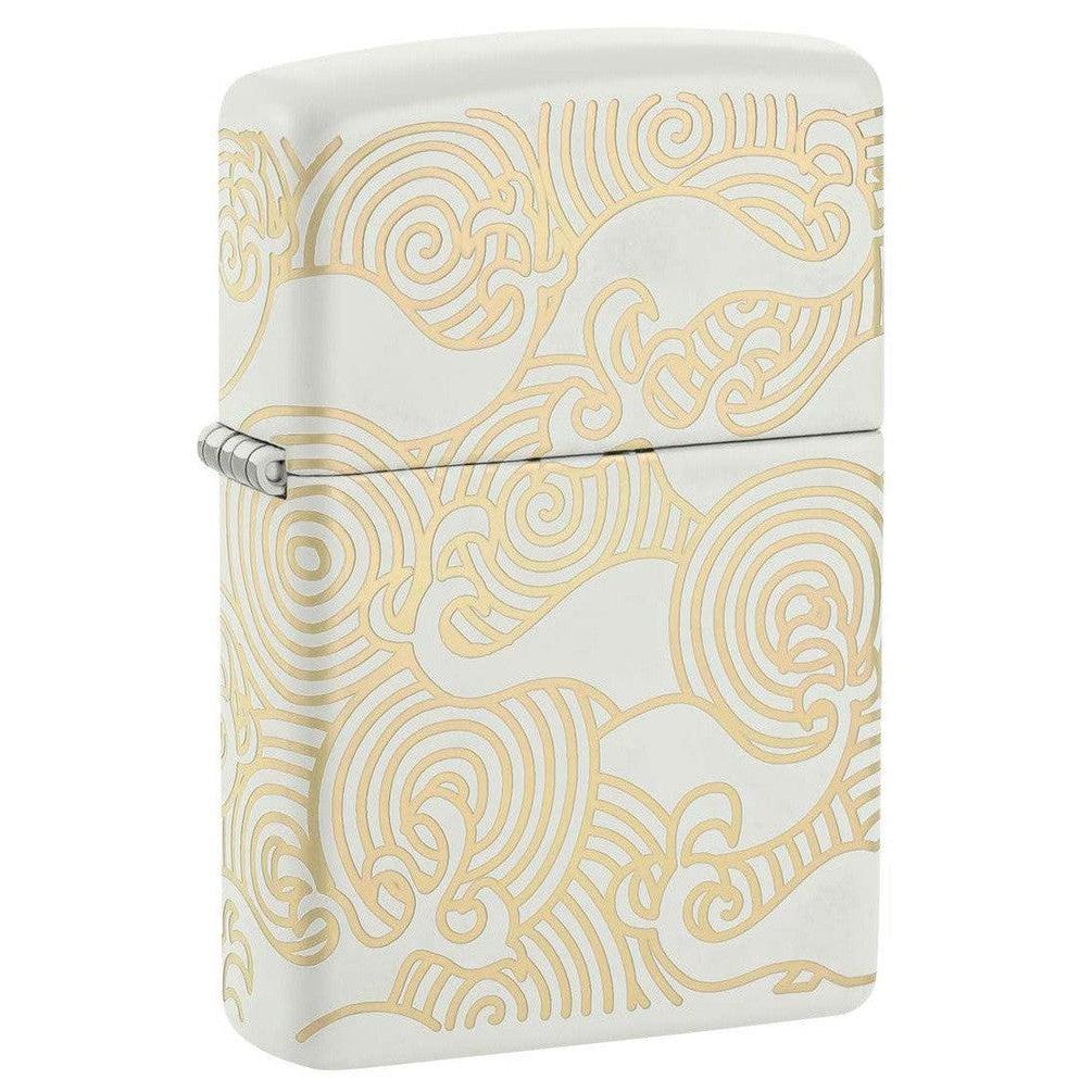 Zippo Lighter: Waves Design, Laser 360 - White Matte 48909