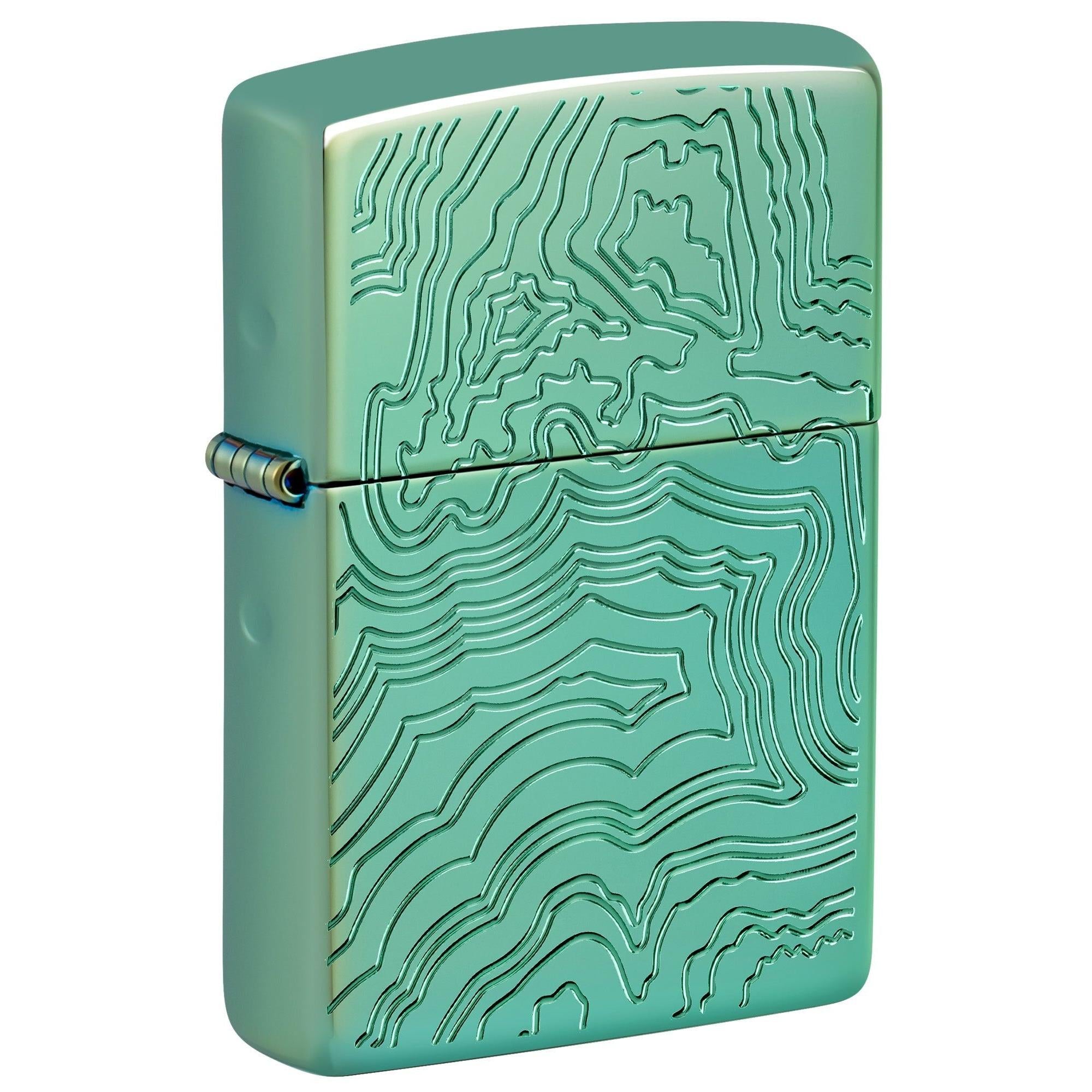 Zippo Lighter: Topography Map, Armor Deep Carved - High Polish Green 48917