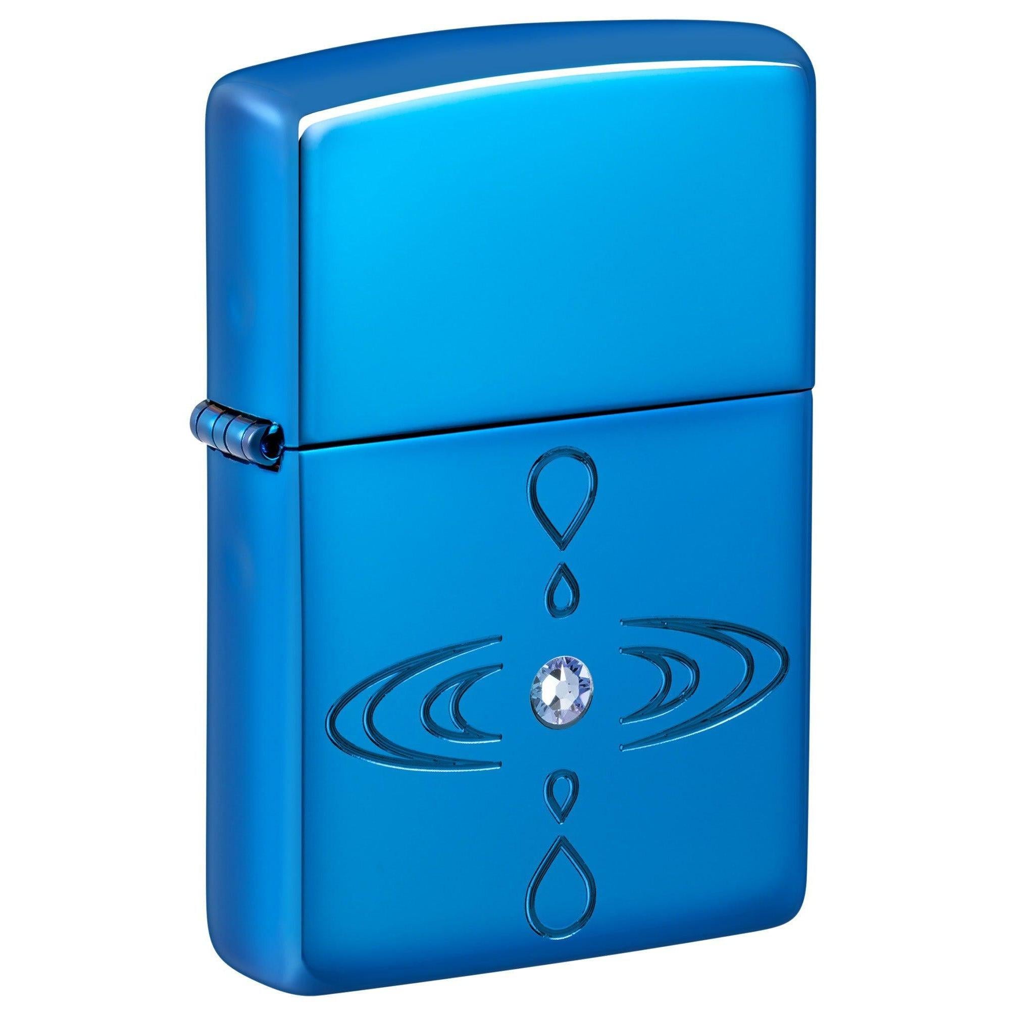 Zippo Lighter: Water Drops with Crystal, Armor Deep Carved - High Polish Blue 48918