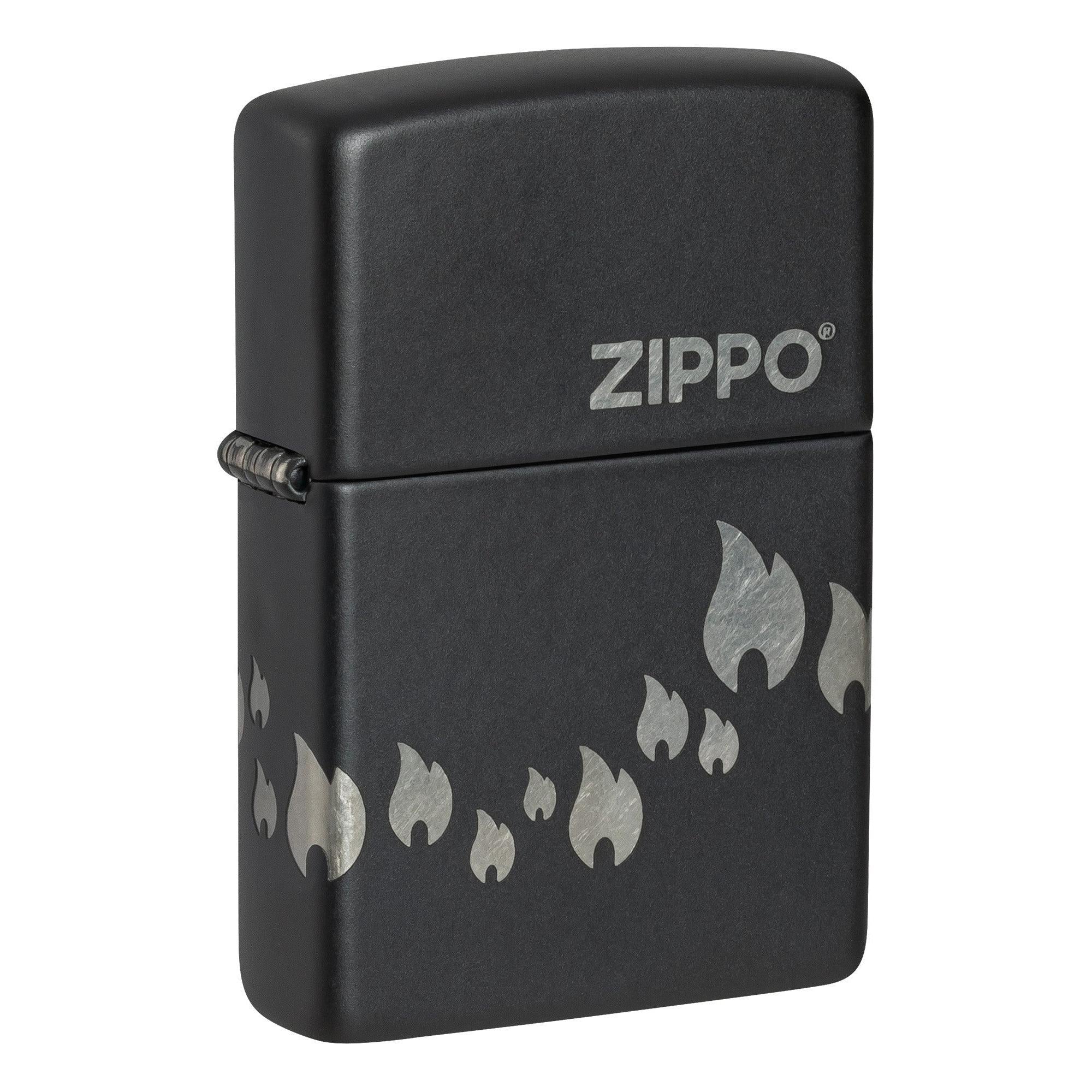 Zippo Lighter: Zippo Flames, Laser 360 - Black Matte 48980