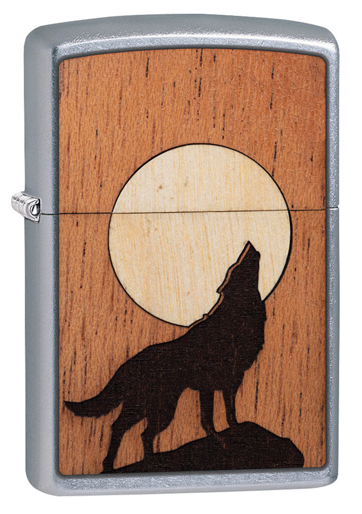 Zippo Lighter: Woodchuck Wolf Howling and Moon - Street Chrome 49043
