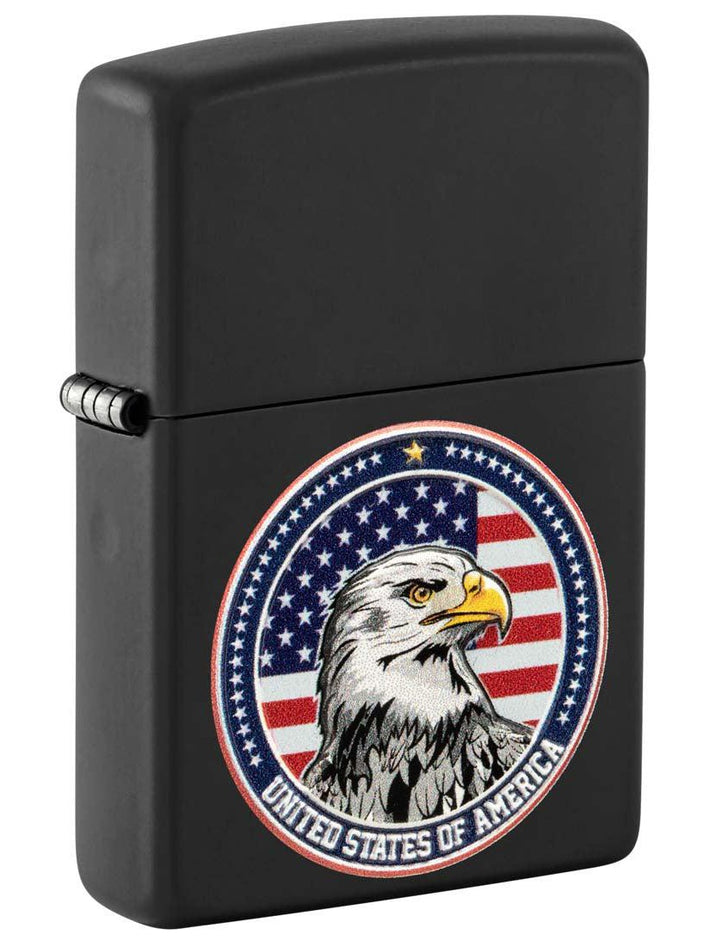 Zippo Lighter: USA Eagle, Texture Print - Black Matte 81276