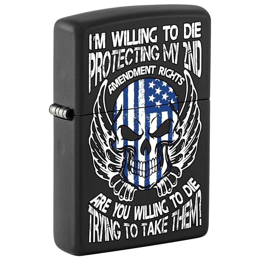 Zippo Lighter: Second Amendment Rights with Skull - Black Matte 81301