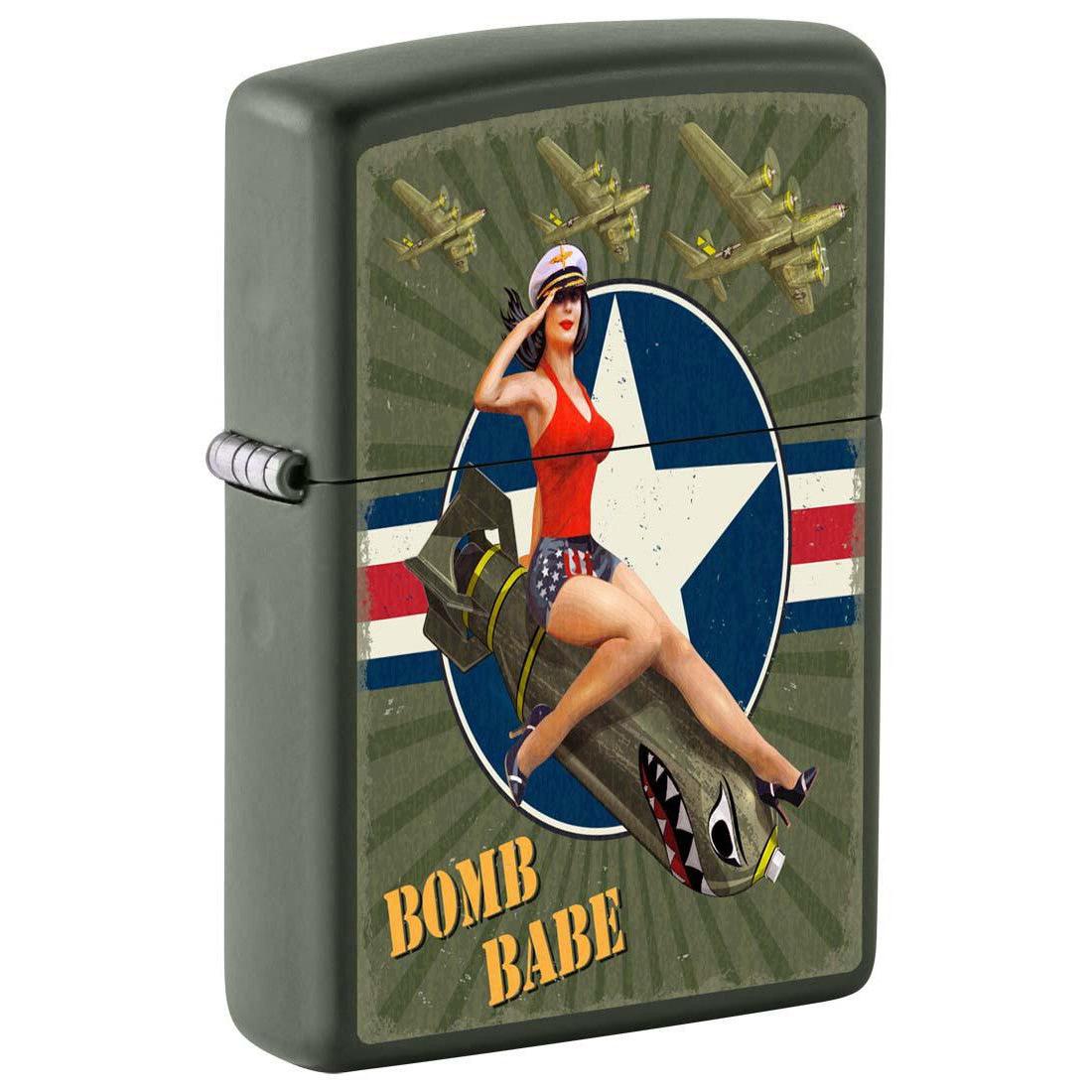 Zippo Lighter: Pin-up Girl, Bomb Babe - Green Matte 81304