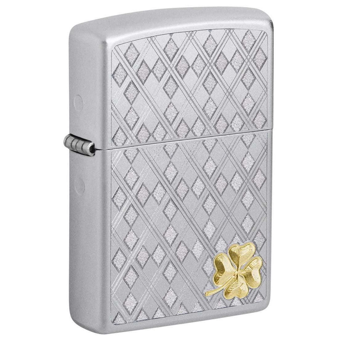 Zippo Lighter: Clover with Argyle Design, Engraved - Satin Chrome 81328