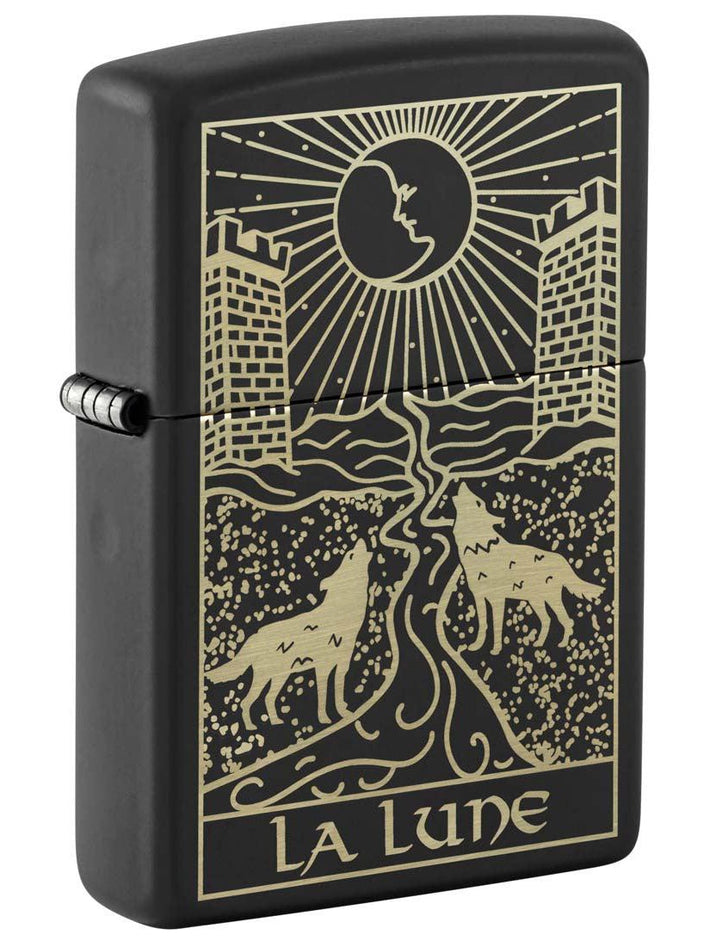 Zippo Lighter: Tarot Card 18 La Luna, Engraved - Black Matte 81339