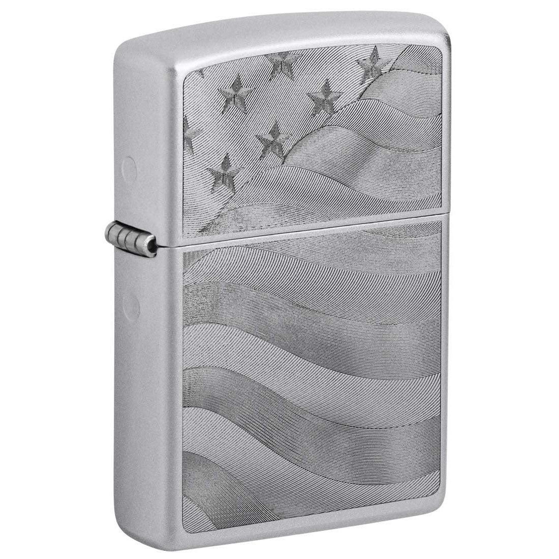 Zippo Lighter: Starts and Stripes, Engraved - Satin Chrome 81375
