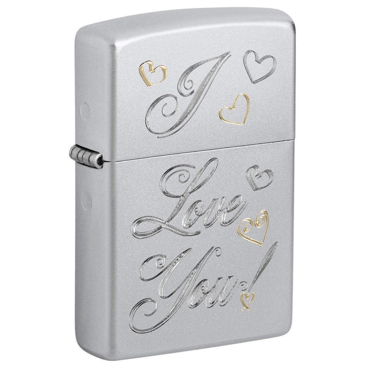 Zippo Lighter: I Love You, Engraved - Satin Chrome 81445