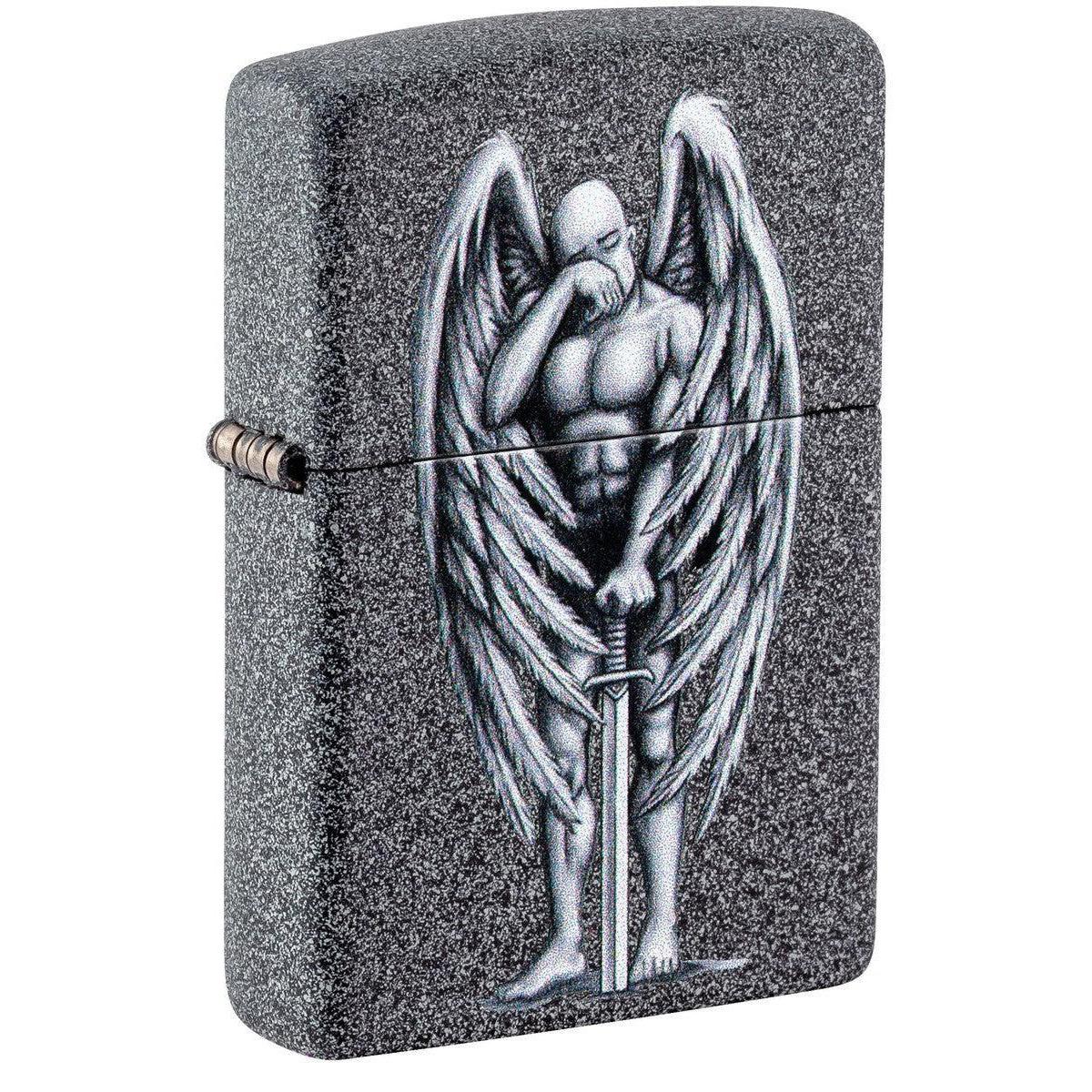 Zippo Lighter: Tired Angel with Sword - Iron Stone 81467