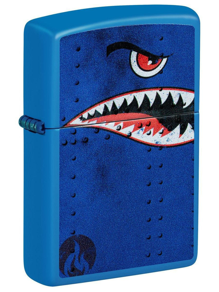 Zippo Lighter: Fighter Plane Nose Art, Shark Teeth - Sky Blue Matte 81481