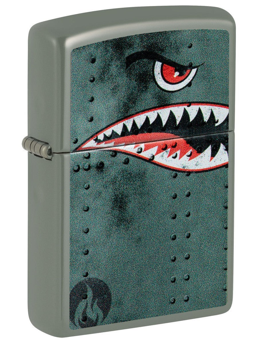 Zippo Lighter: Fighter Plane Nose Art, Shark Teeth - Sage 81482