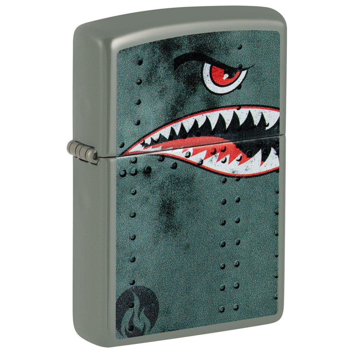 Zippo Lighter: Fighter Plane Nose Art, Shark Teeth - Sage 81482