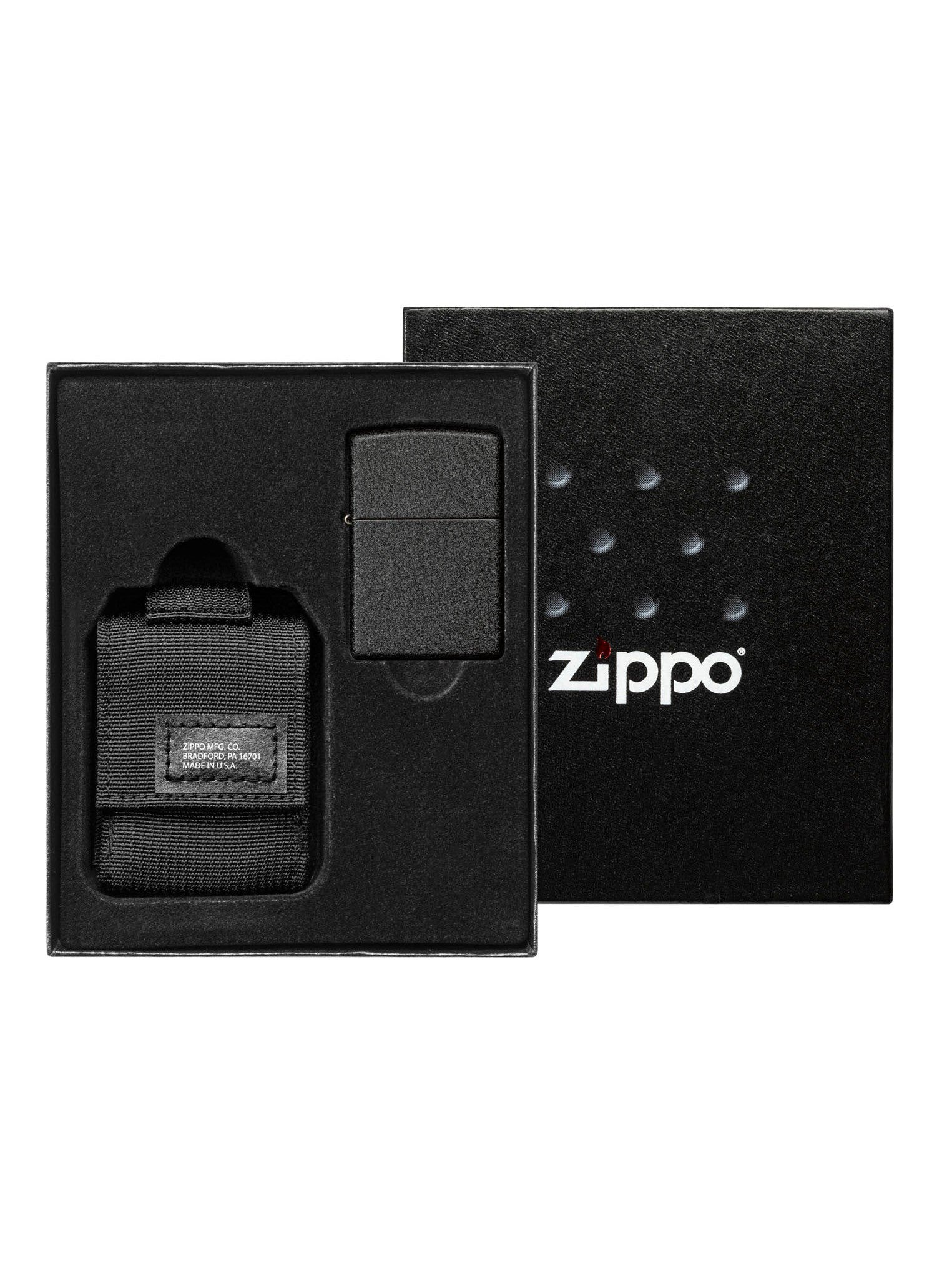 Zippo Black Crackle Lighter and Black MOLLE Pouch - 49402